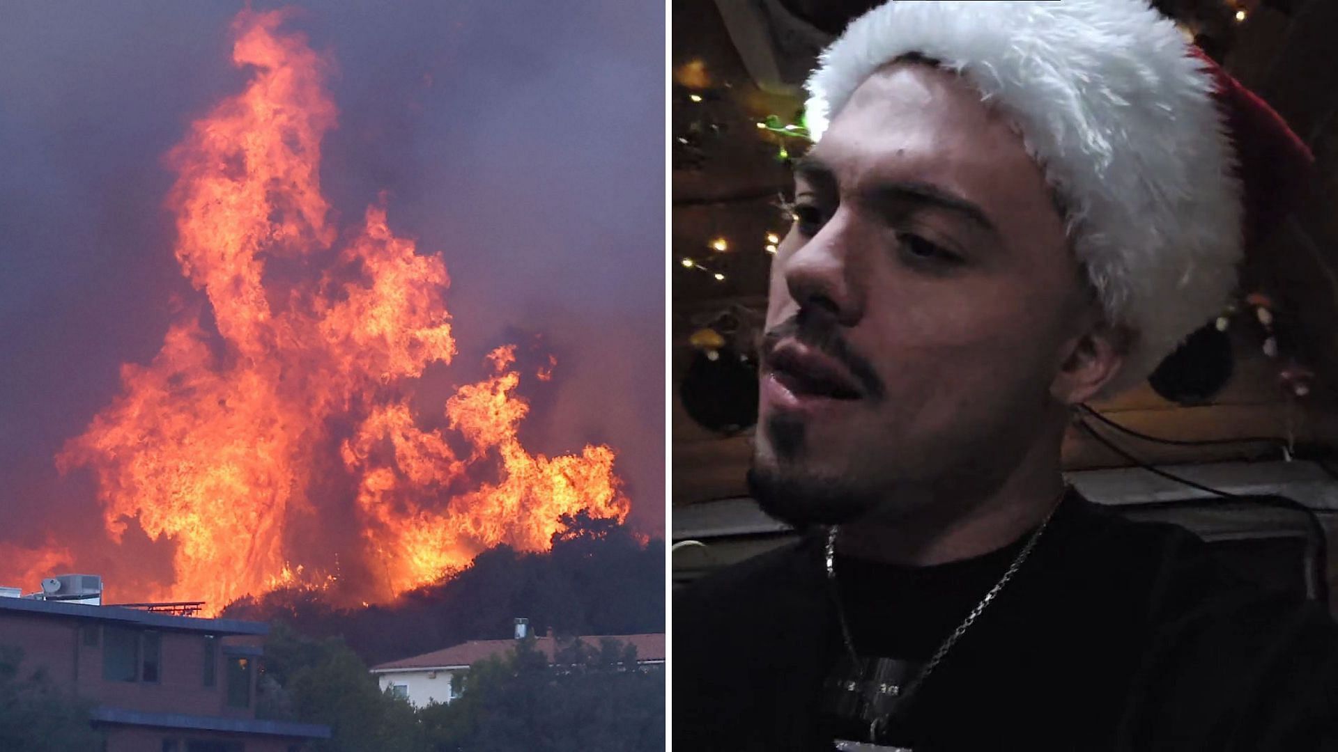 FaZe Adapt says the FaZe House in LA is fine amid wildfires in California (Image via Mario Tama/Getty Images, FaZe Adapt/ X)