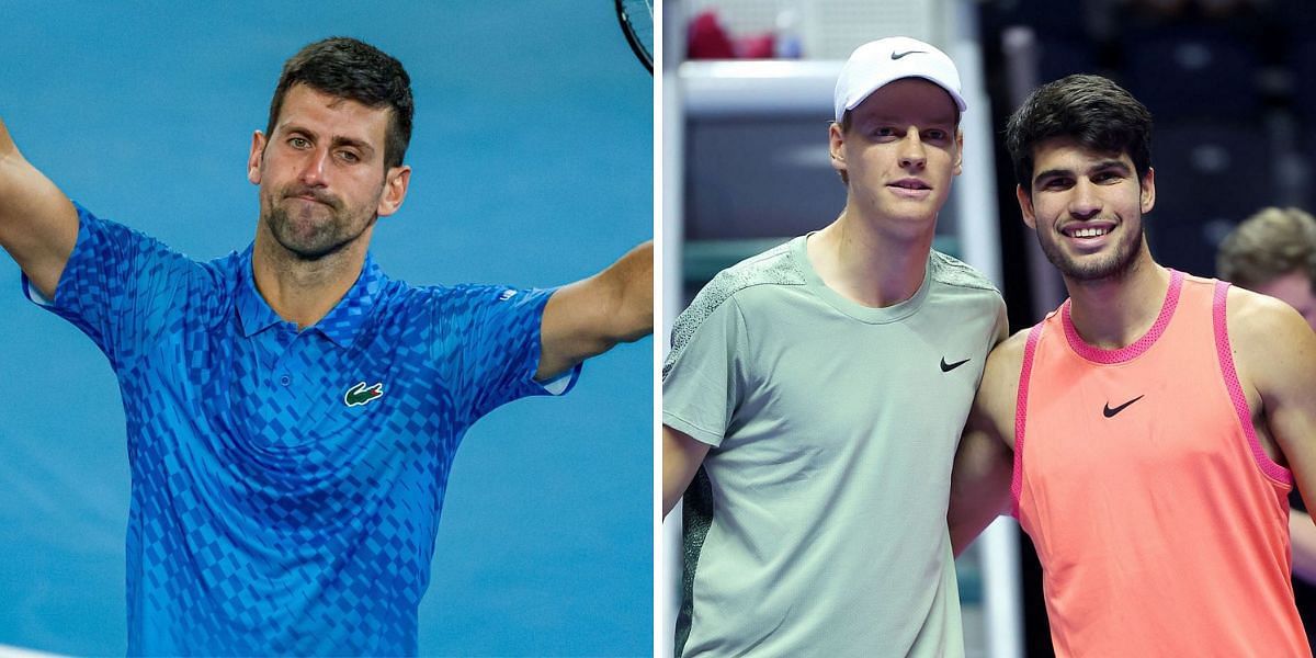 Novak Djokovic (L), Jannik Sinner and Carlos Alcaraz (R) Source: Getty