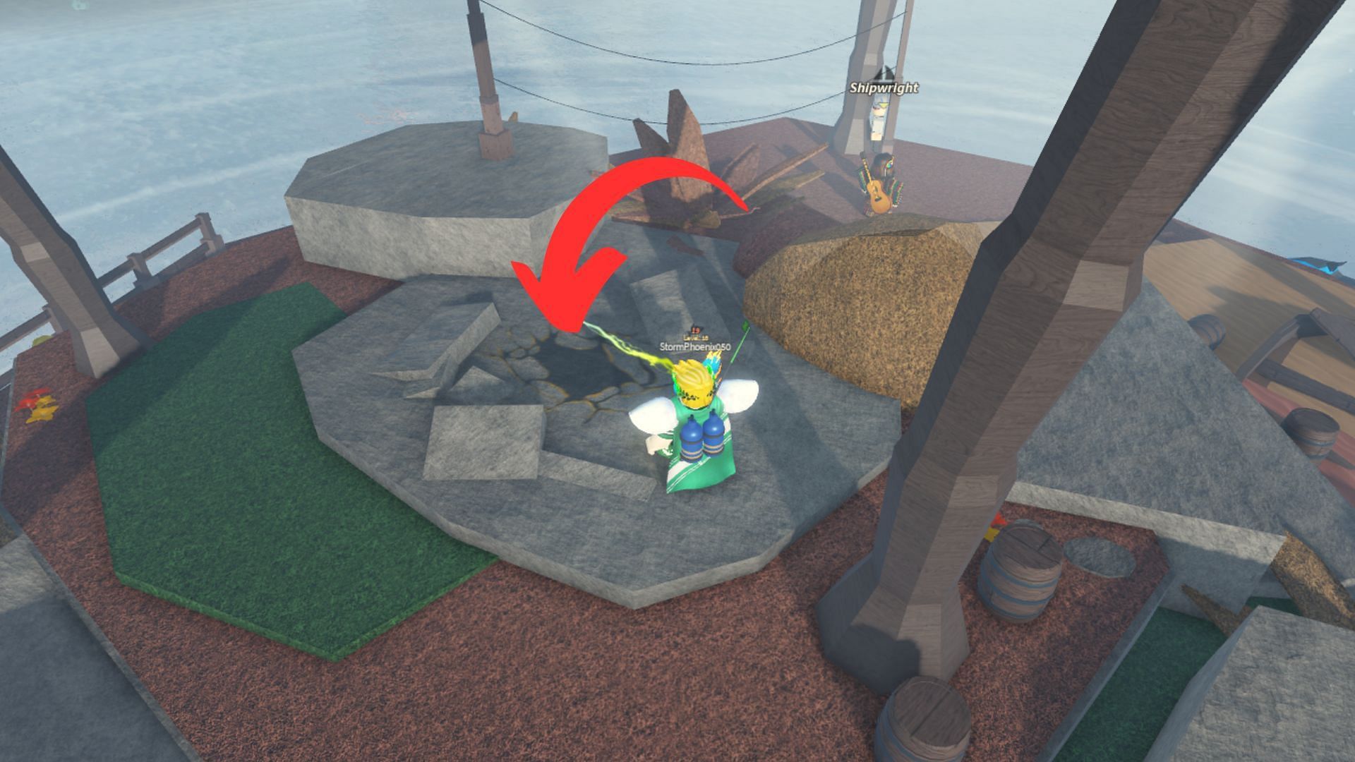 You must stand on this mark and activate the heart (Image via Roblox)