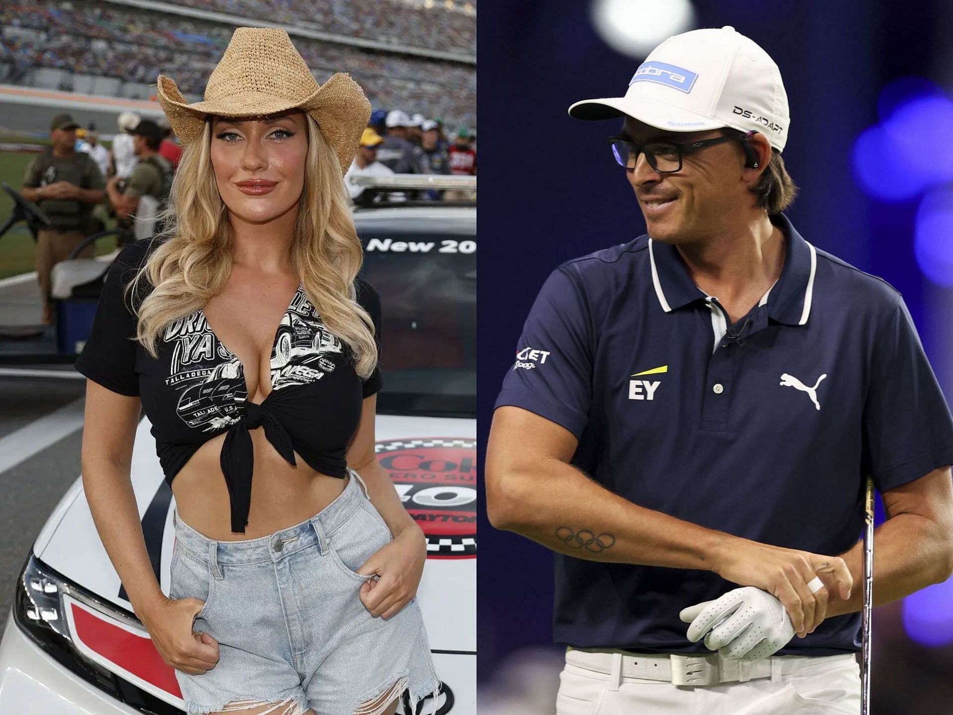 Paige Spiranac and Rickie Fowler (images via Getty)