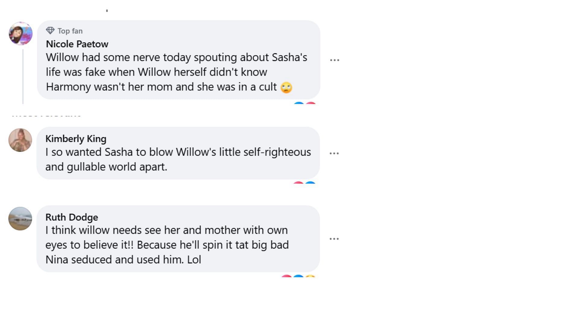 Fans react to Willow and Sasha&#039;s conversation (Image via Facebook/@General Hospital)