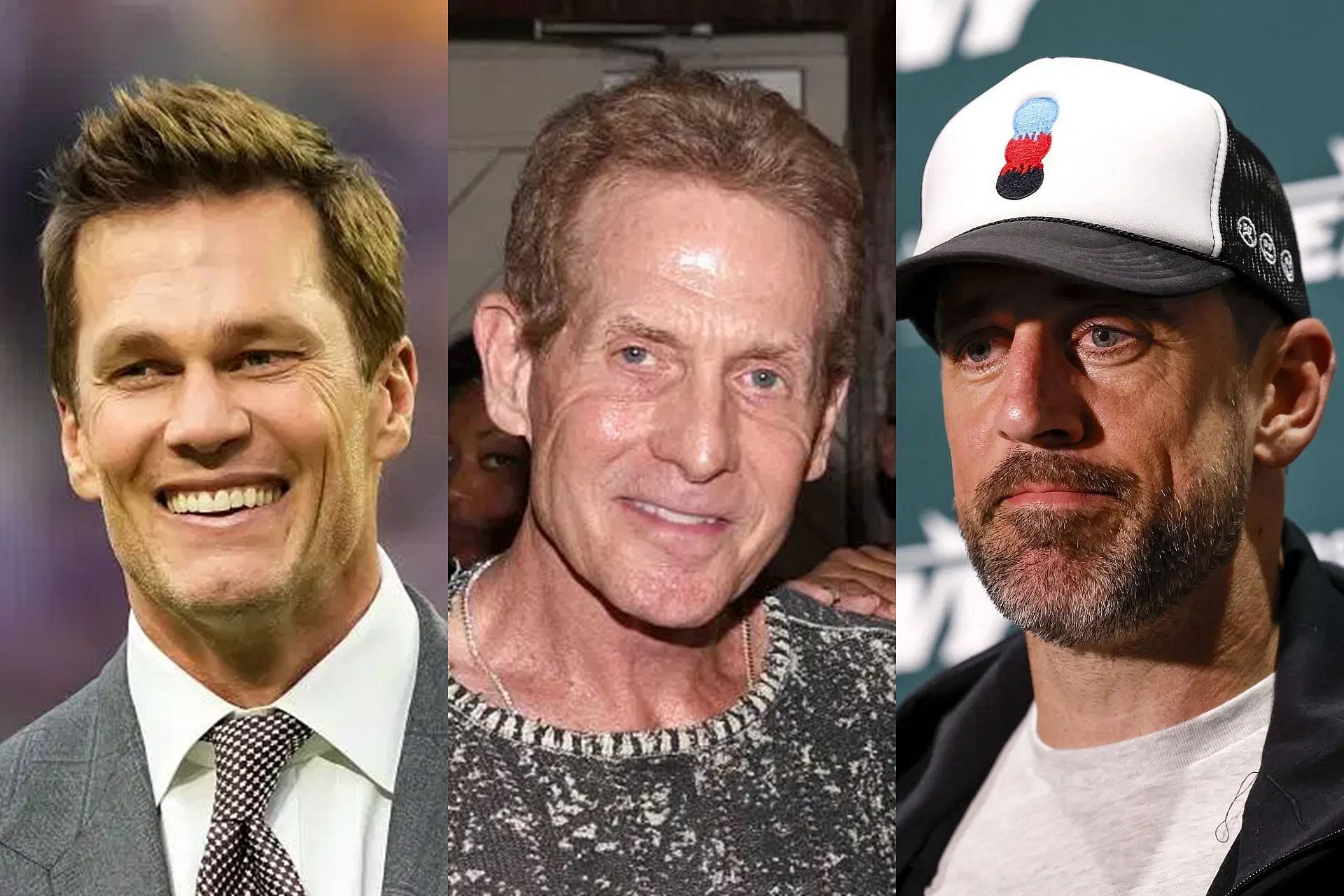 Tom Brady - L, Skip Bayless - C, Aaron Rodgers - R (Collage Images Credit: Getty)