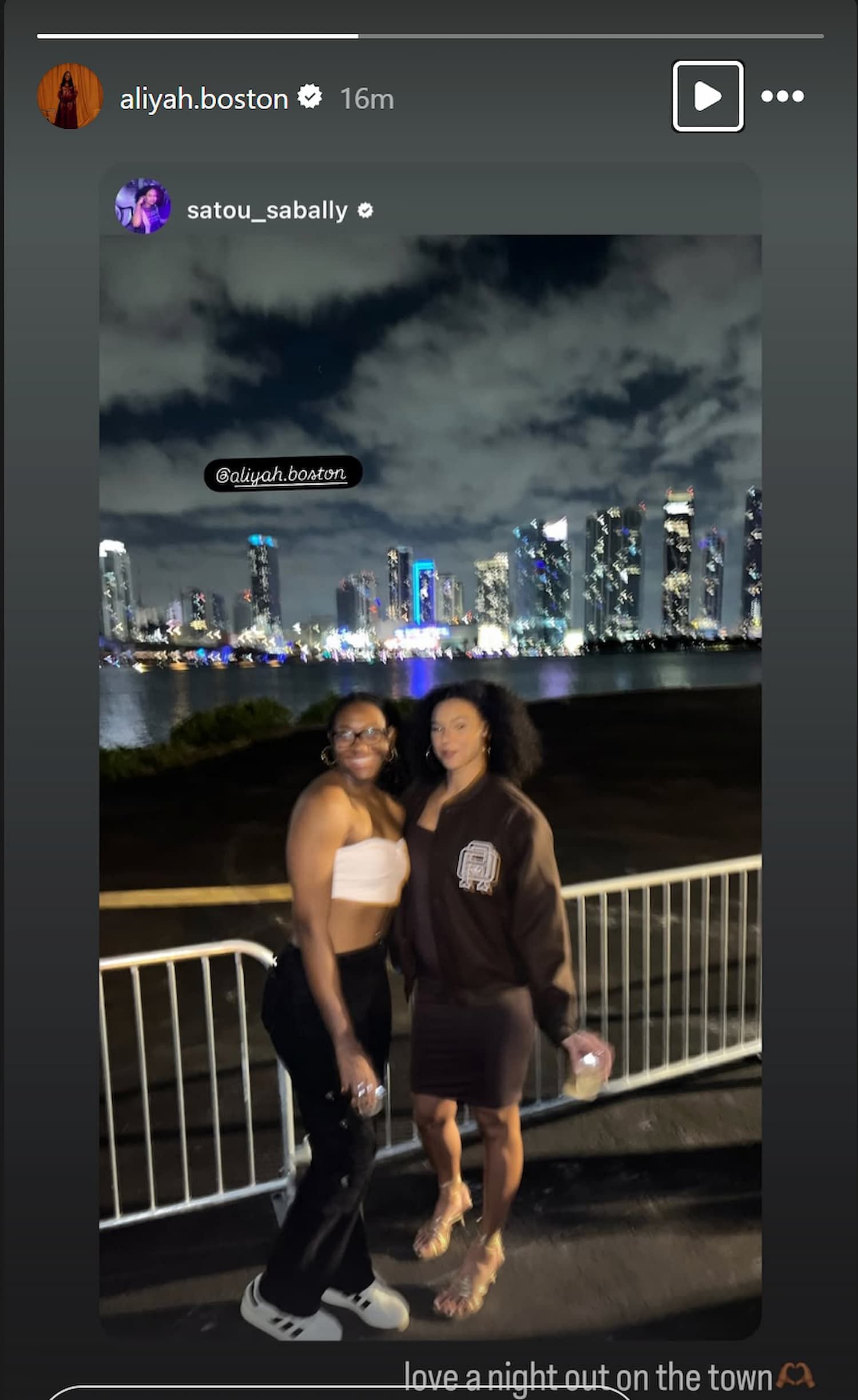 Aliyah Boston re-posts Satou Sabally&#039;s IG story (Photo credits: aliyah.boston/Instagram)