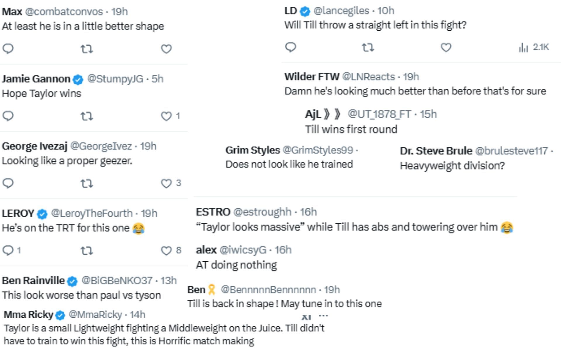 Screenshot of fan reactions to Till&#039;s face-off with Taylor