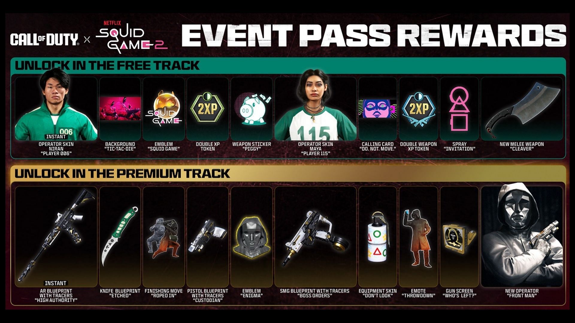 The Squid Game 2 event rewards in BO6 and Warzone (Image via Activision)