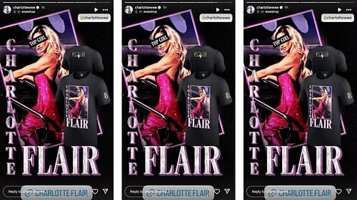 Flair showed off her new merchandise on social media ahead of her return. [Image credit: Screenshot of Charlotte Flair's Instagram story]