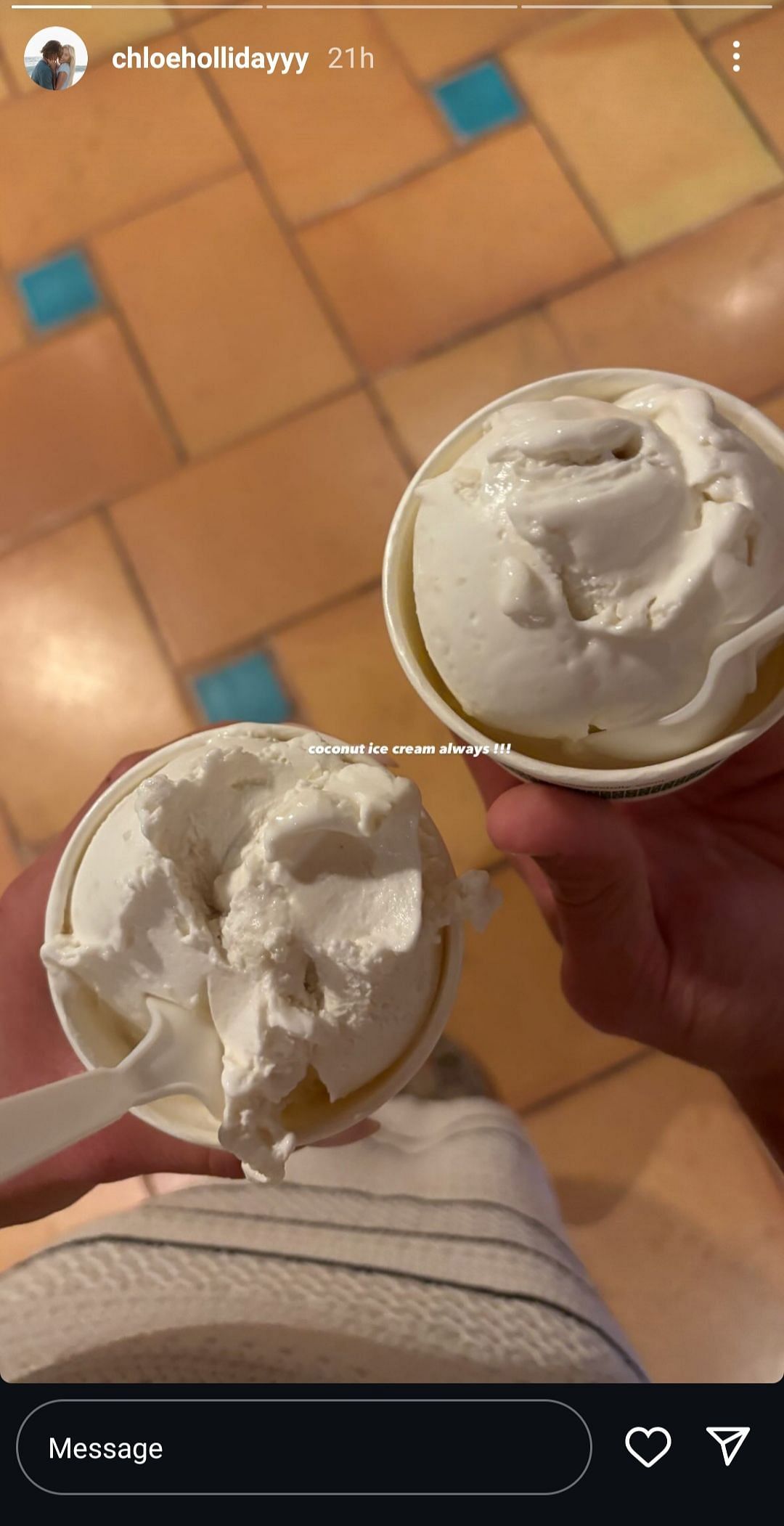 Jackson Holliday and his wife Chloe enjoyed some coconut ice cream together. Source - Instagram/@chloehollidayy