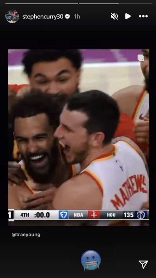 Steph Curry reacts to Trae Young's jaw-dropping half-court buzzer-beating game-winner a day after Hawks star's viral moment (Image Credit: @stephencurry30 on Instagram)