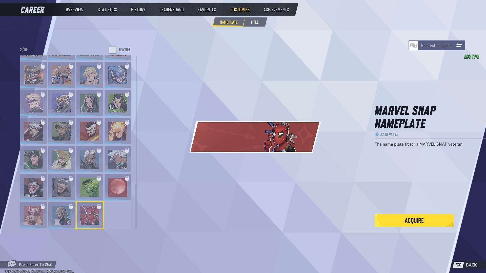 The Deadpool Nameplate in the Customize menu (Image via NetEase Games)