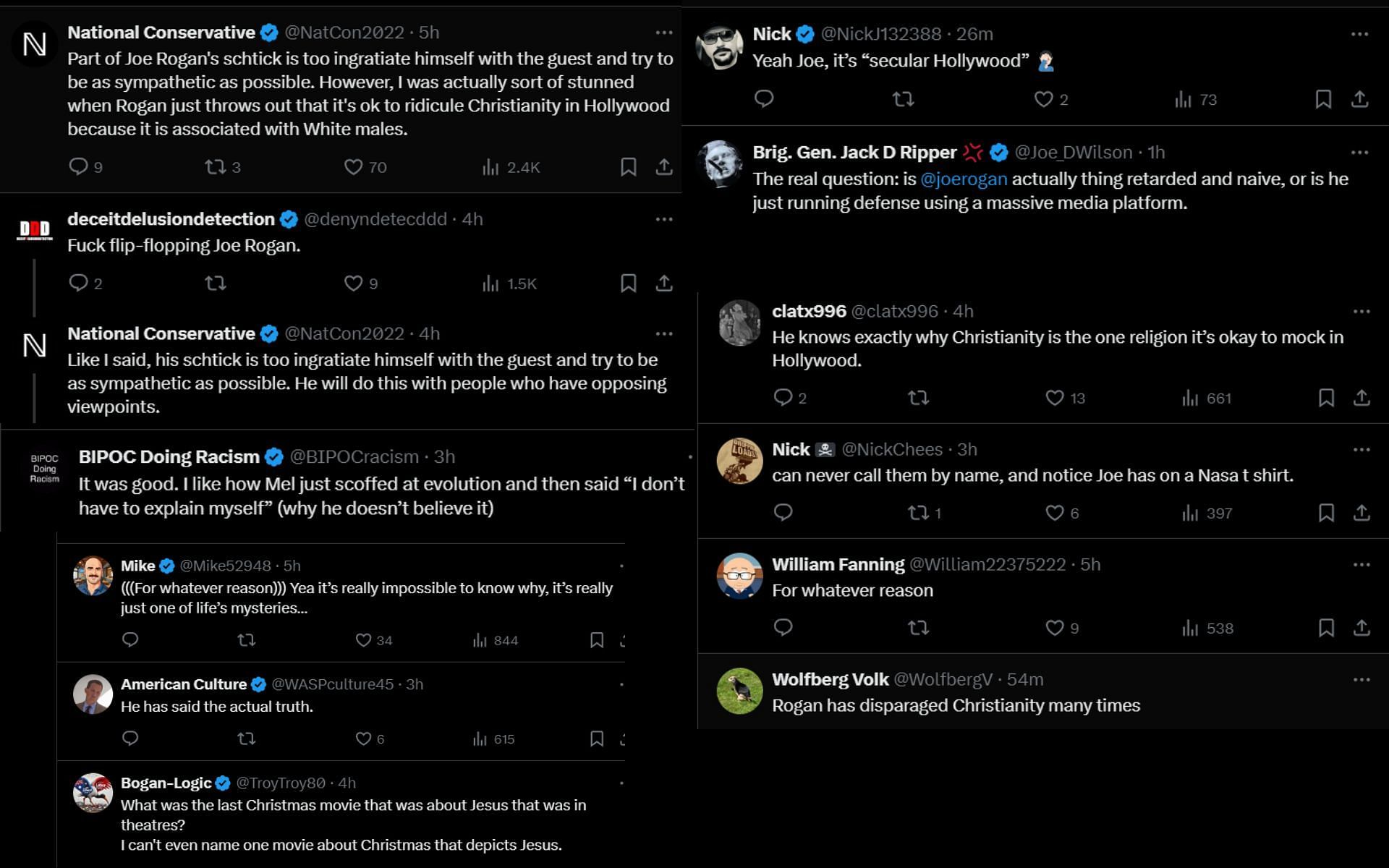 Fans react to Joe Rogan&#039;s recent comments about Christianity. [Screenshots courtesy: @NatCon2022 on X]