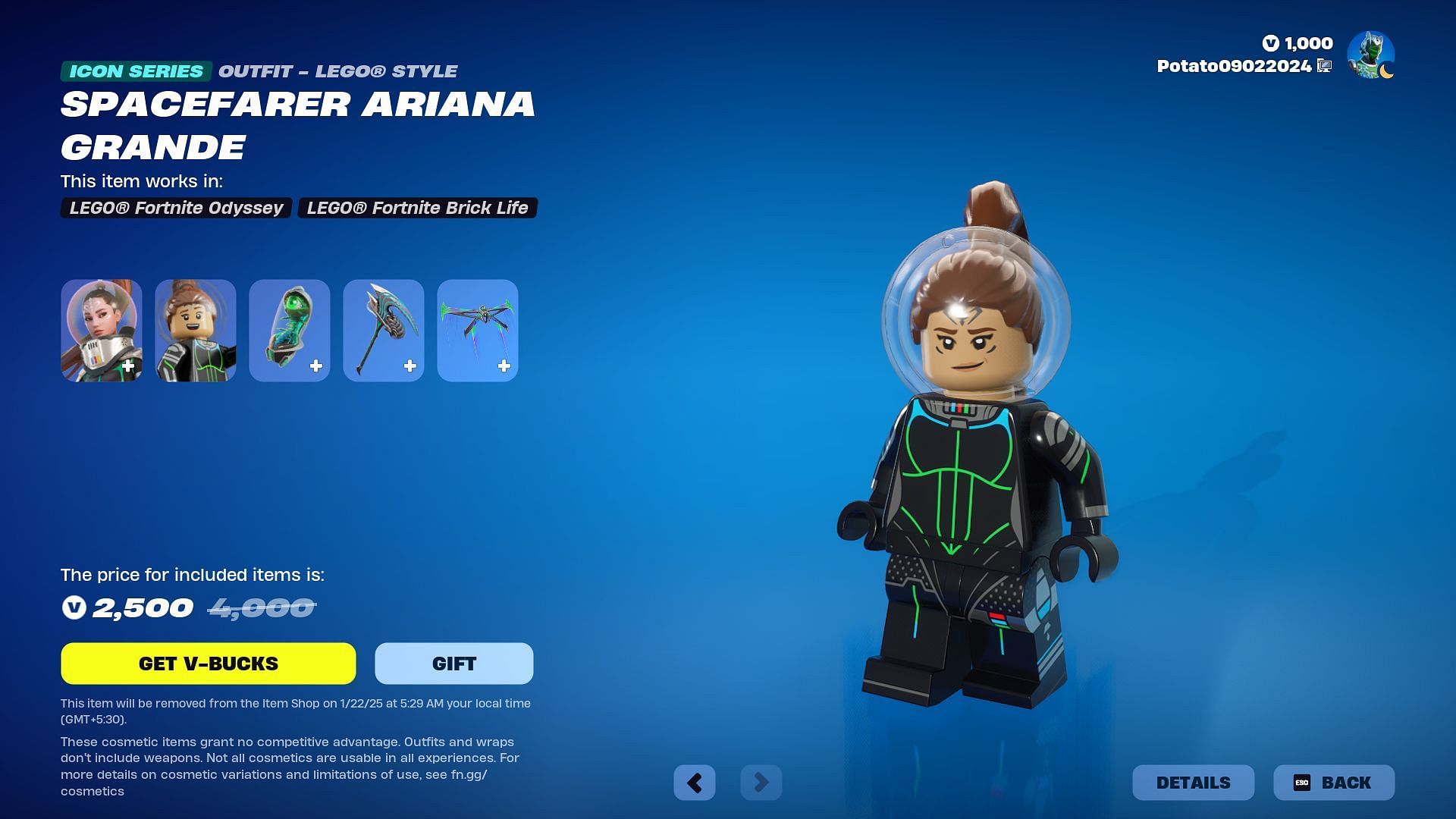 Spacefarer Ariana Grande will remain listed until January 22, 2025 (Image via Epic Games)