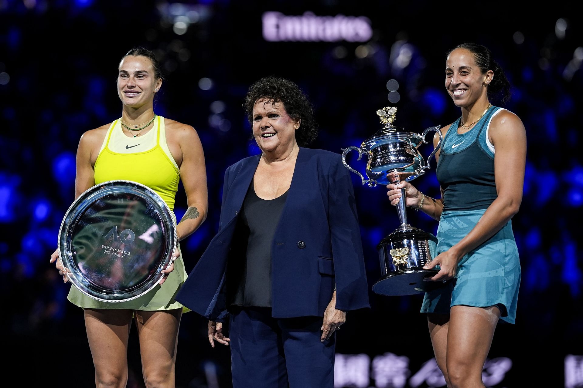 Madison Keys and Aryna Sabalenka with the legendary Evonne Goolagong (Image Source: Getty)