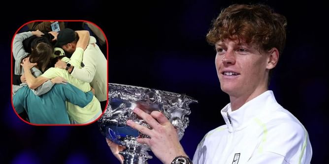 WATCH: Emotional scenes as Jannik Sinner celebrates with Darren Cahill, Simone Vagnozzi & team after defending Australian Open title