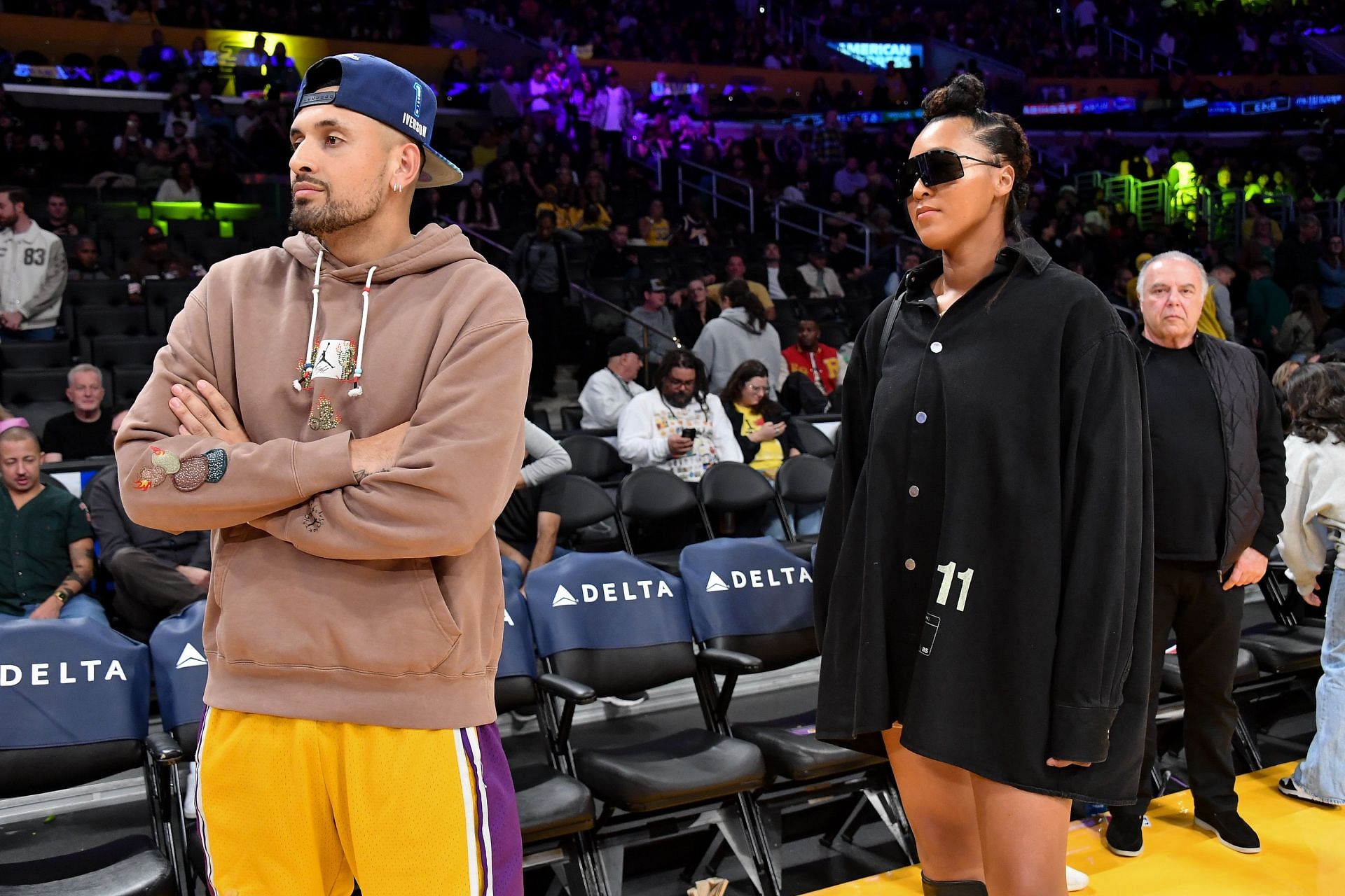 Naomi Osaka with Nick Kyrgios at a Los Angeles Lakers Game in 2023 - Source: Getty