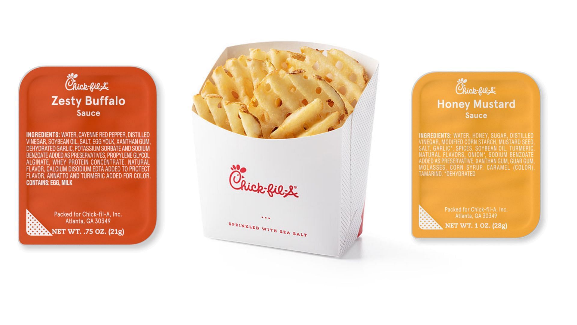 Zesty buffalo sauce, waffle fries, and honey mustard sauce (Image via Chick-fil-A)