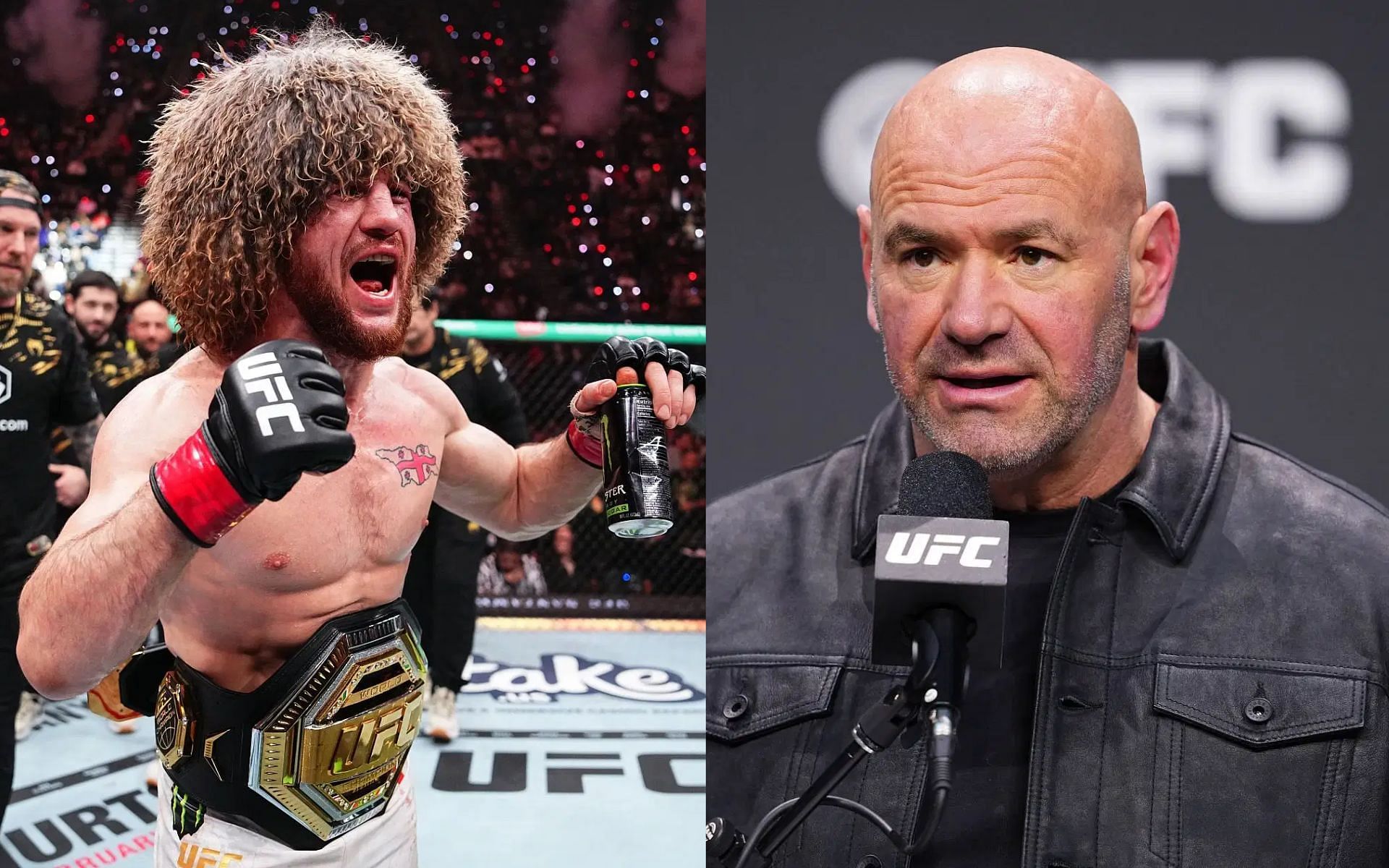 Dana White (right) discusses his up-and-down relationship with Merab Dvalishvili (left) [Images courtesy: Getty Images]