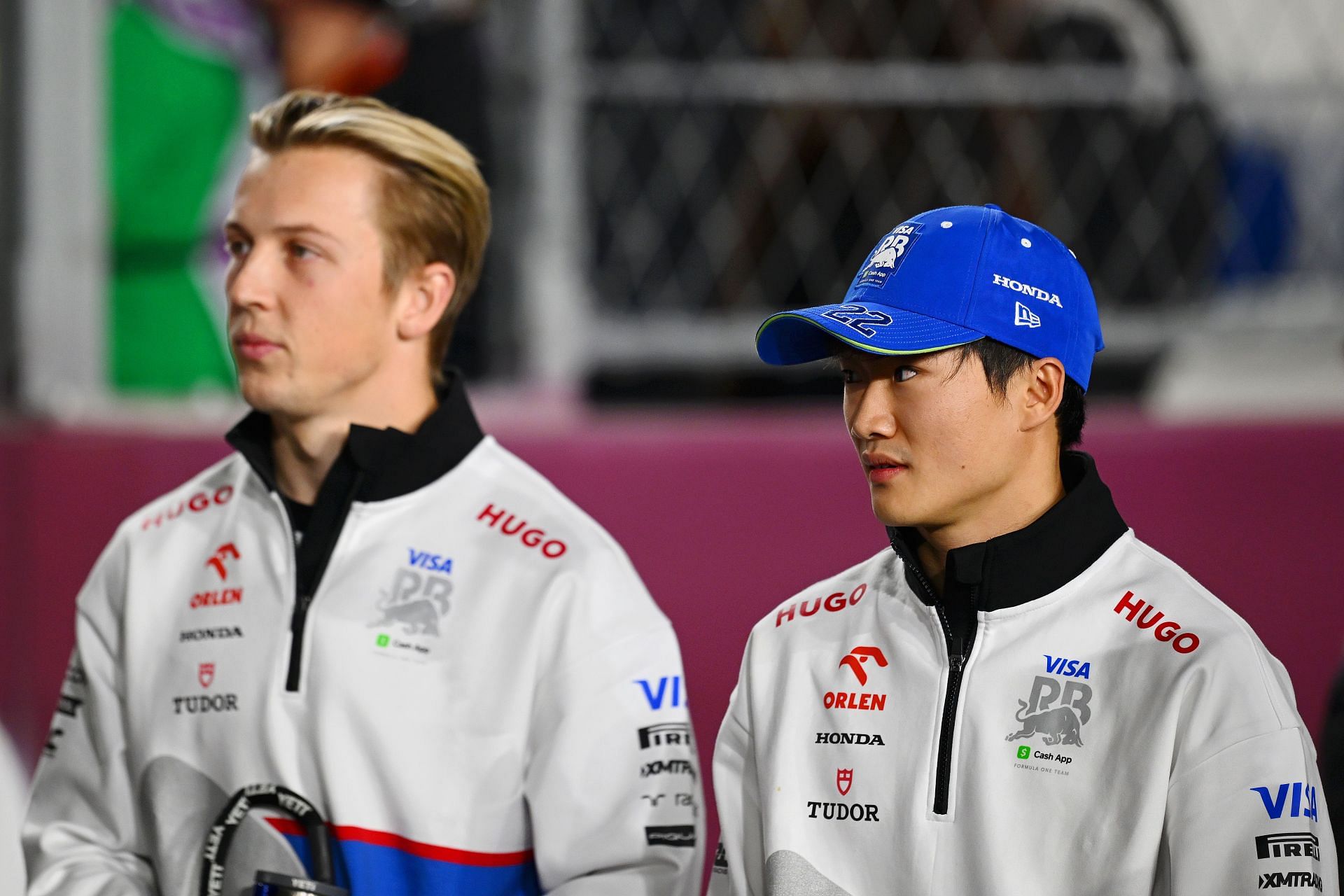 Sergio Perez&#039;s replacement Liam Lawson (left) with Yuki Tsunoda (right) (Source: Getty)