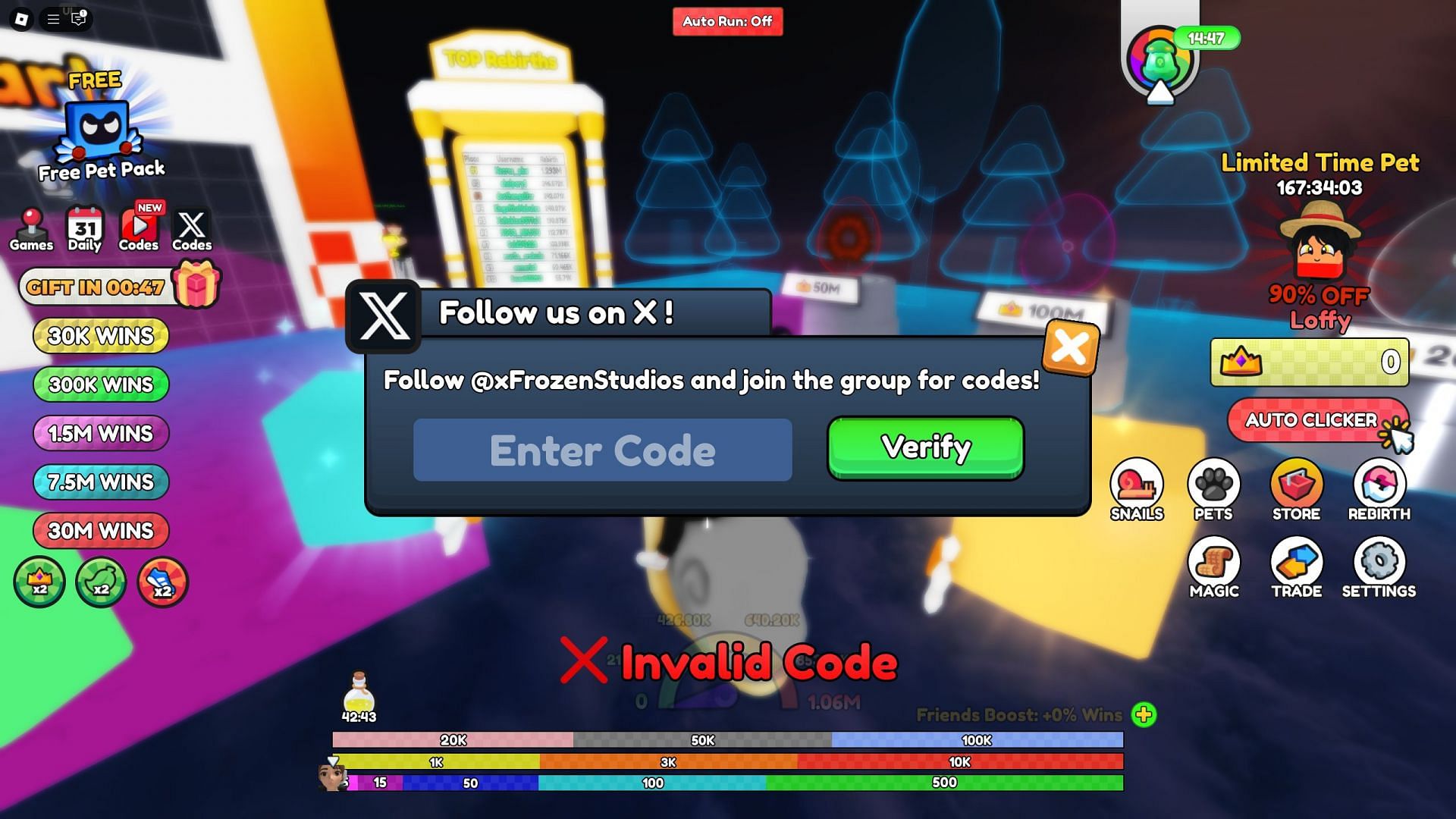 Troubleshoot codes in Snail Race (Image via Roblox)