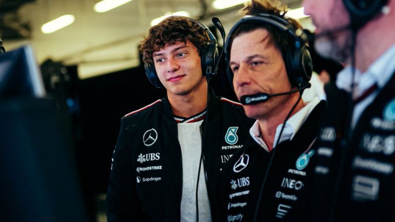 Mercedes boss Toto Wolff with Andrea Kimi Antonelli