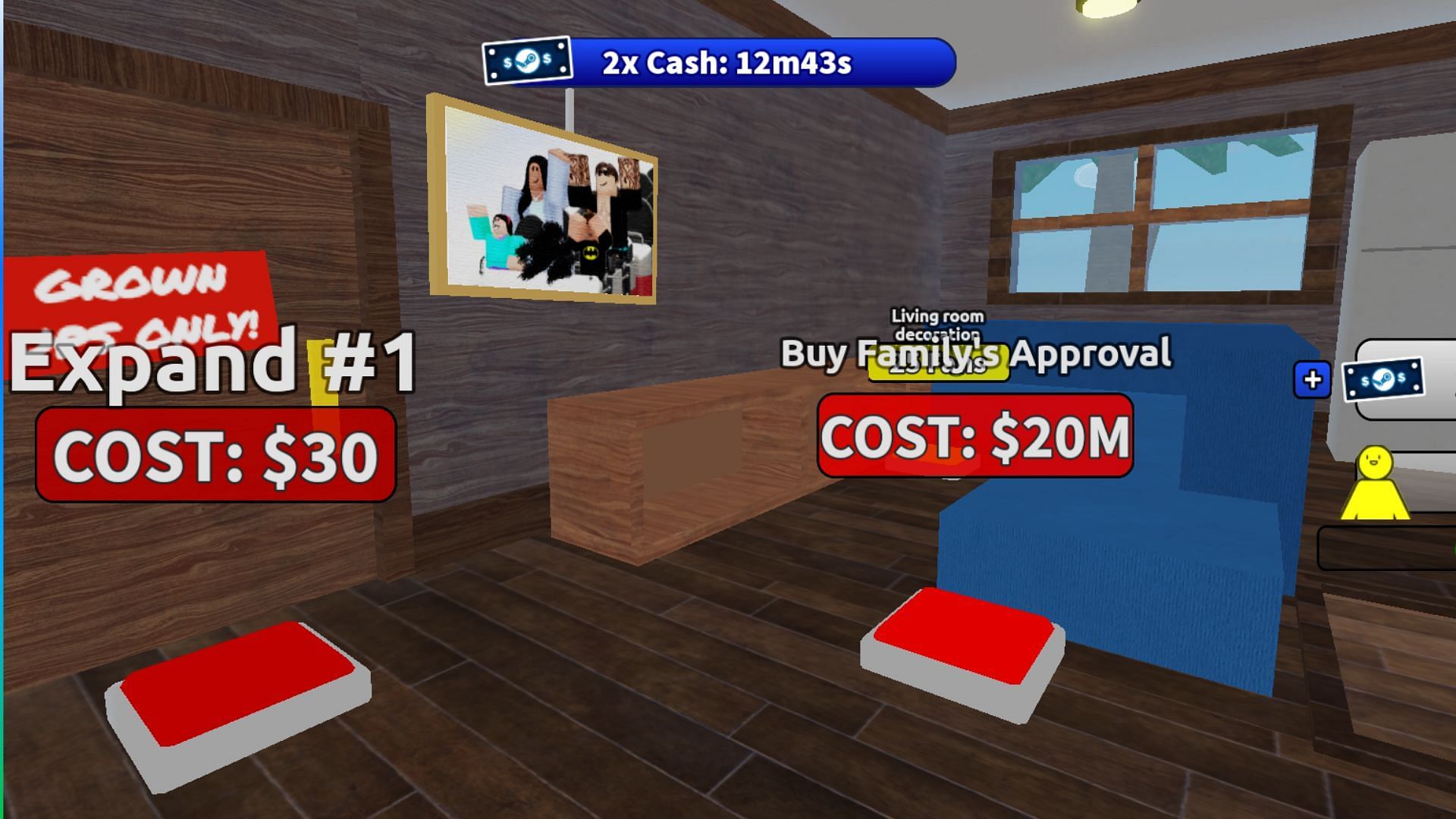 Earn 20 million Cash to bring back your in-game family (Image via Roblox)