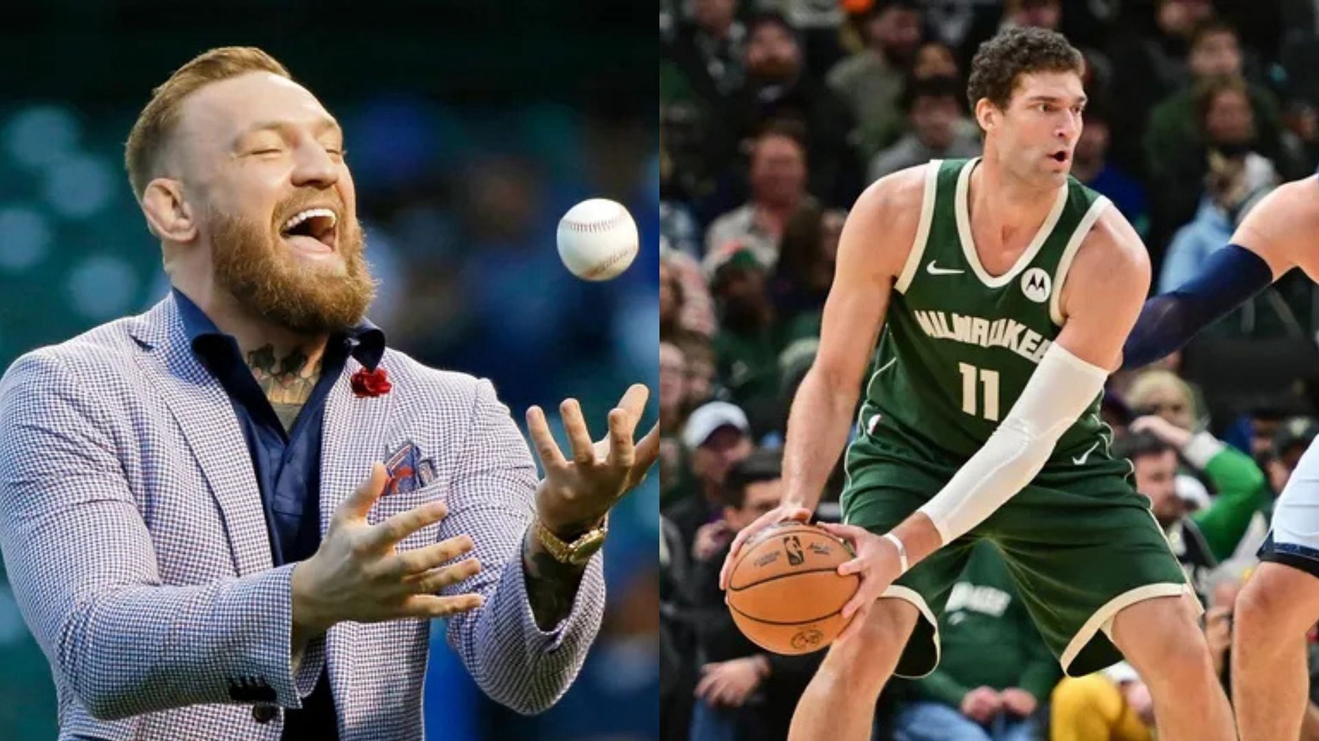 UFC fighter Conor McGregor, Milwaukee Bucks center Brook Lopez. Photo Credits: Imagn