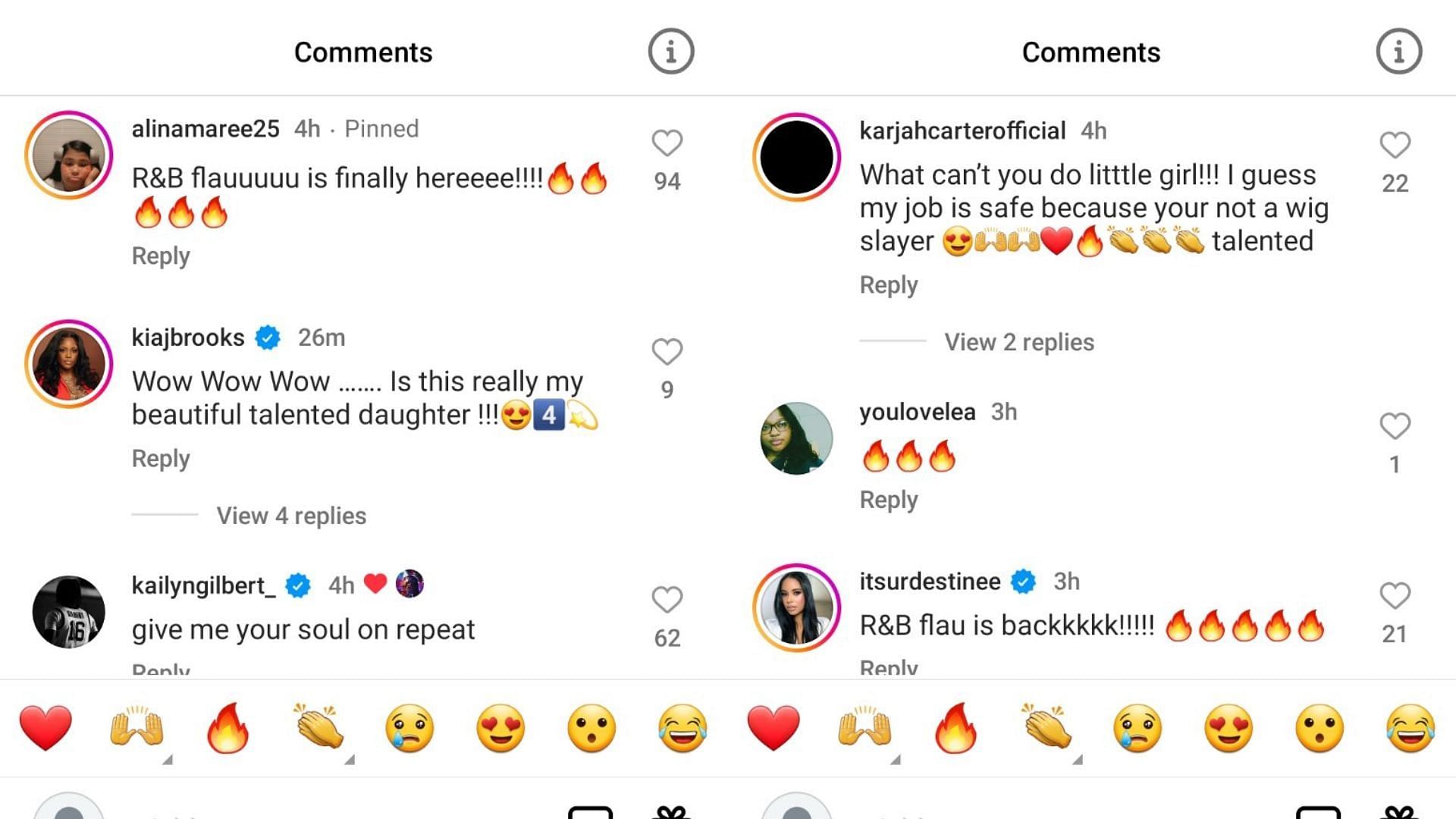 Kailyn Gilbert, Kia Brooks and others commented on Flau'jae Johnson's post, which showed a sneaky look at her new song. Source: Instagram/@Flaujae