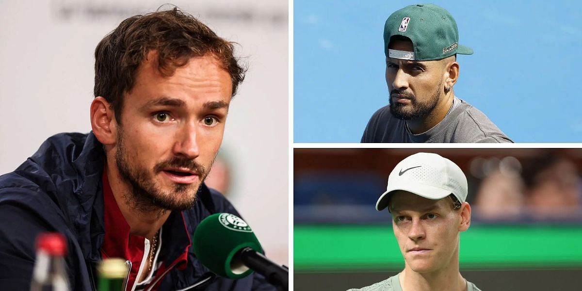 Daniil Medvedev (left), Nick Kyrgios (top right), Jannik Sinner (bottom right), Sources: Getty