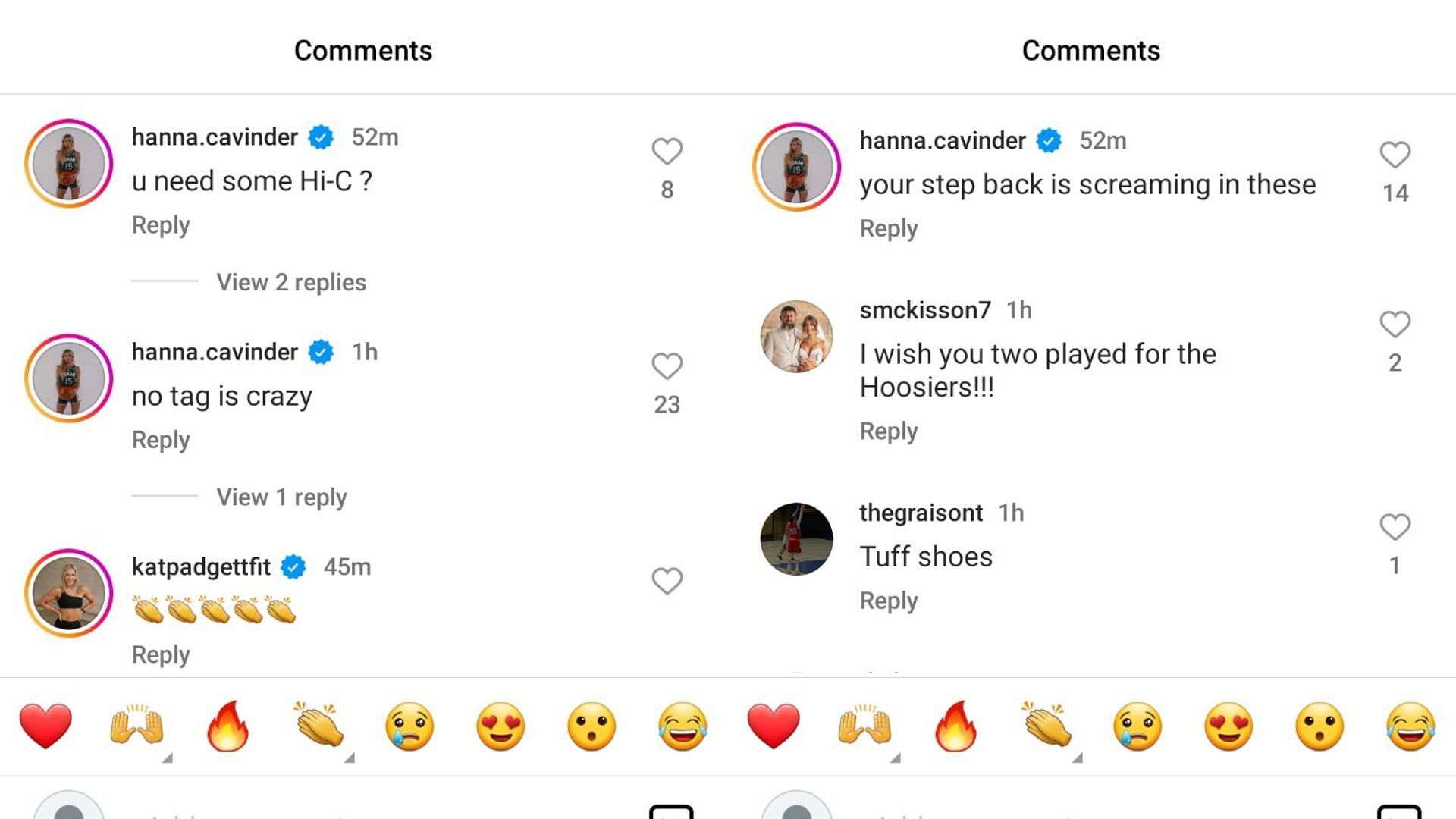 Hanna Cavinder placed several comments on her twin sister Haley Cavinder&#039;s Instagram post on Tuesday. Haley Cavinder shared a series of snaps of herself while playing for the Miami Hurricanes. Source: Instagram/@haleycavinder