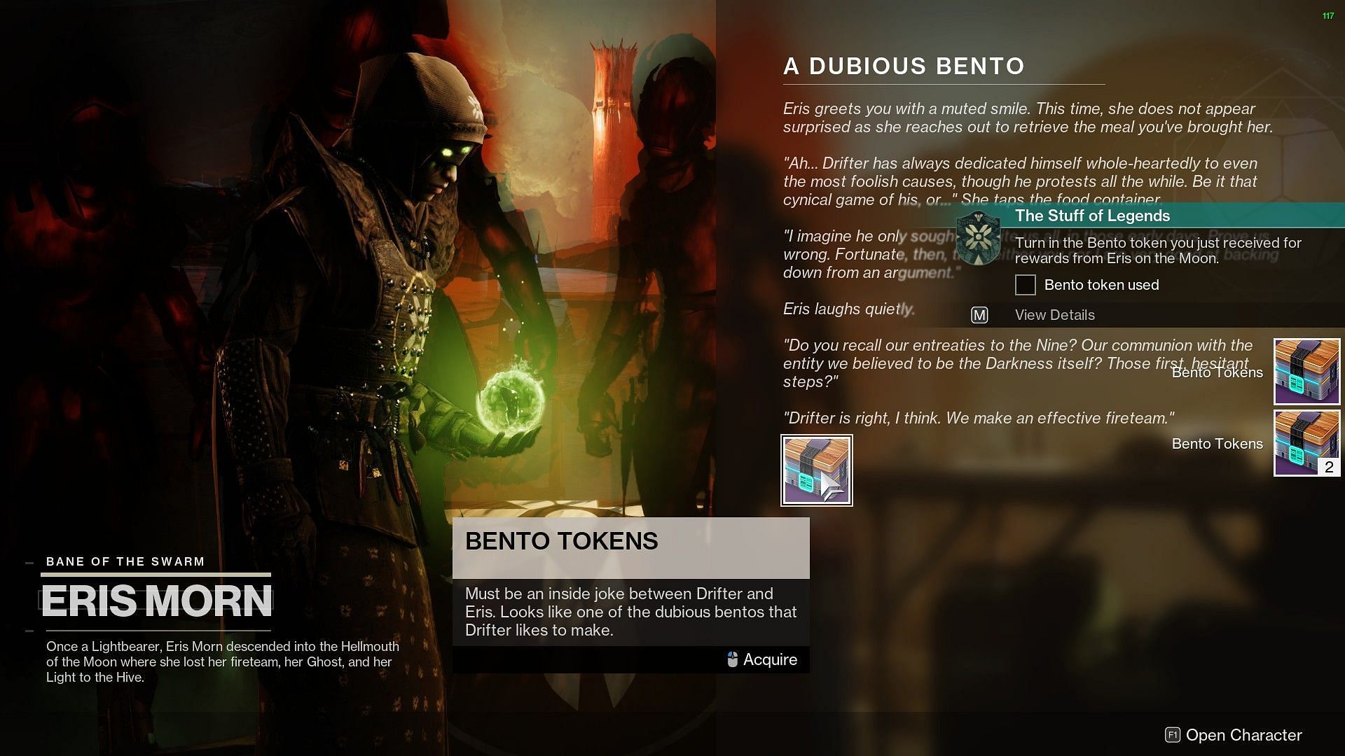 Bento Tokens from Eris Morn in Destiny 2 (Image via Bungie)