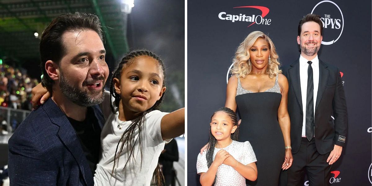 Alexis Ohanian and Olympia Ohanian (left), Olympia Ohanian, Serena Williams and Alexis Ohanian (right), Sources: Getty