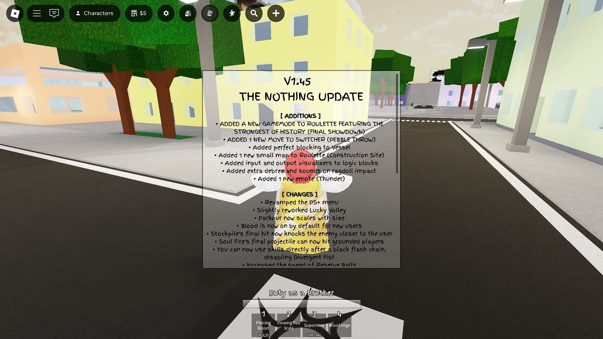 In-game update log (Image via Roblox)