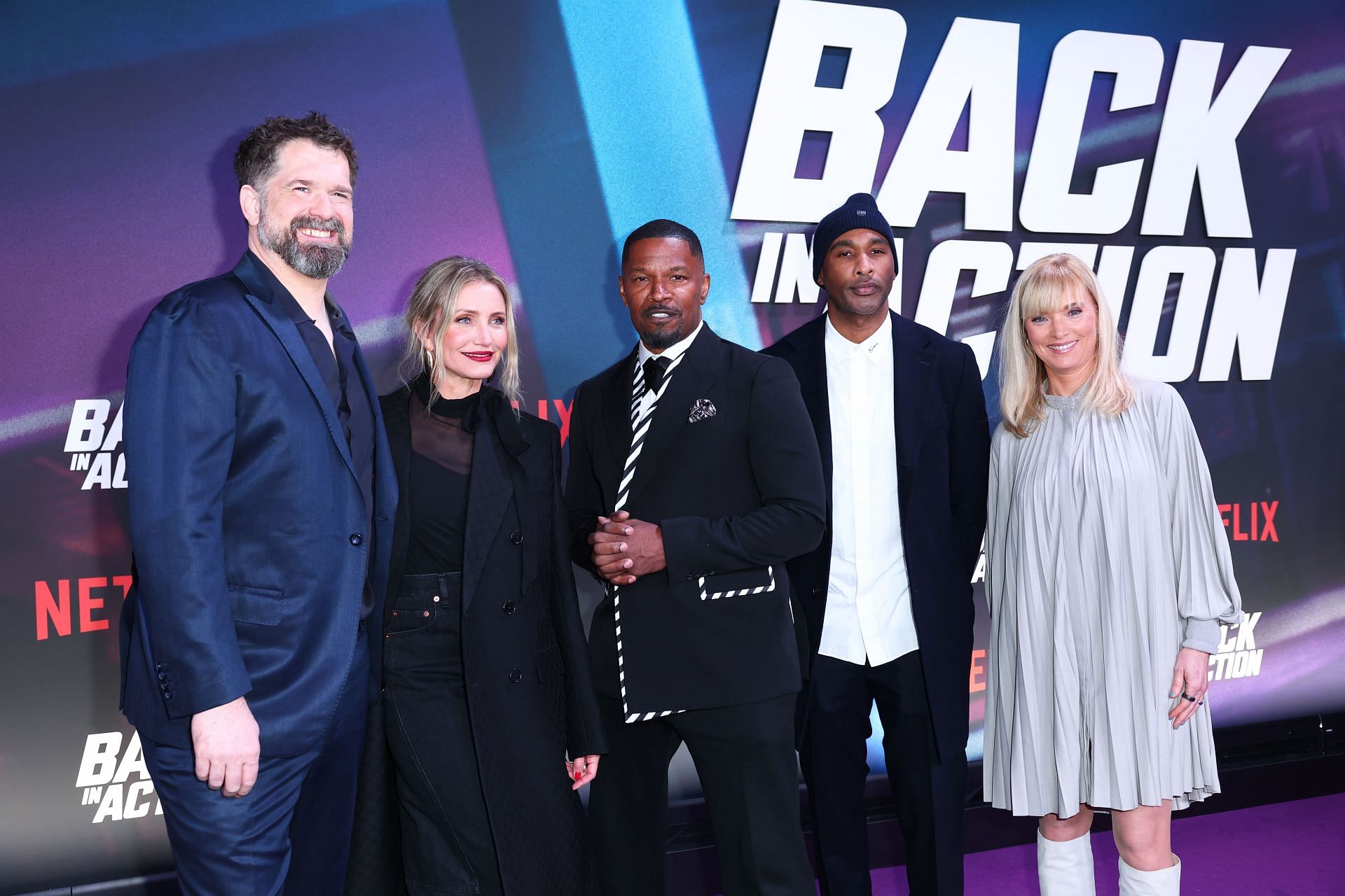 Jamie Foxx and the cast seen at the premiere of Back in Action in Berlin (Image via Getty)