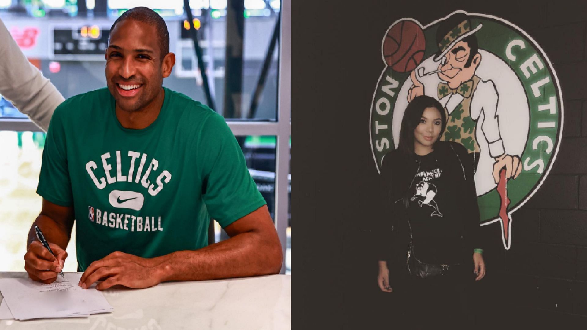 An image of Al Horford and Anna Horford side by side