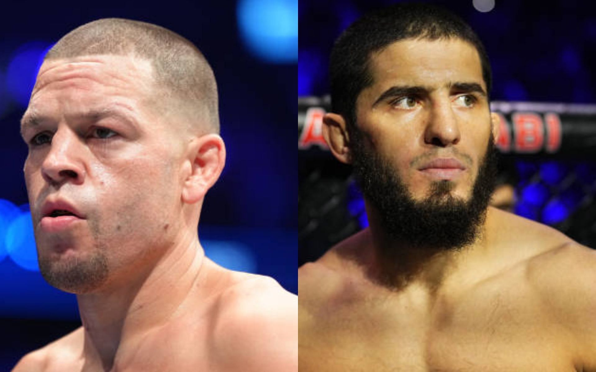 Nate Diaz (left) reacts to Islam Makhachev (right) elevator story [Image credits: Getty Images]