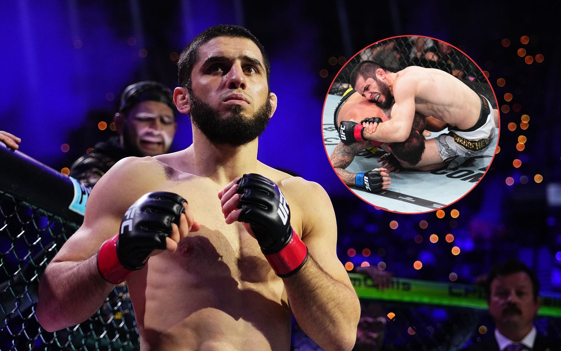 Islam Makhachev (left, and right in inset) is beheld as one of the greatest fighters in MMA today [Images courtesy: Getty Images]