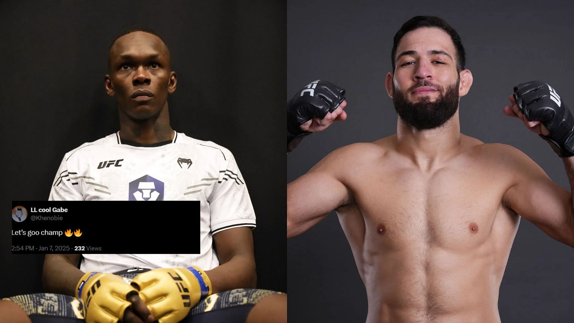 Fans motivate Israel Adesanya (left) ahead of his bout against Nassourdine Imavov (right) [Image courtesy: Getty Images]