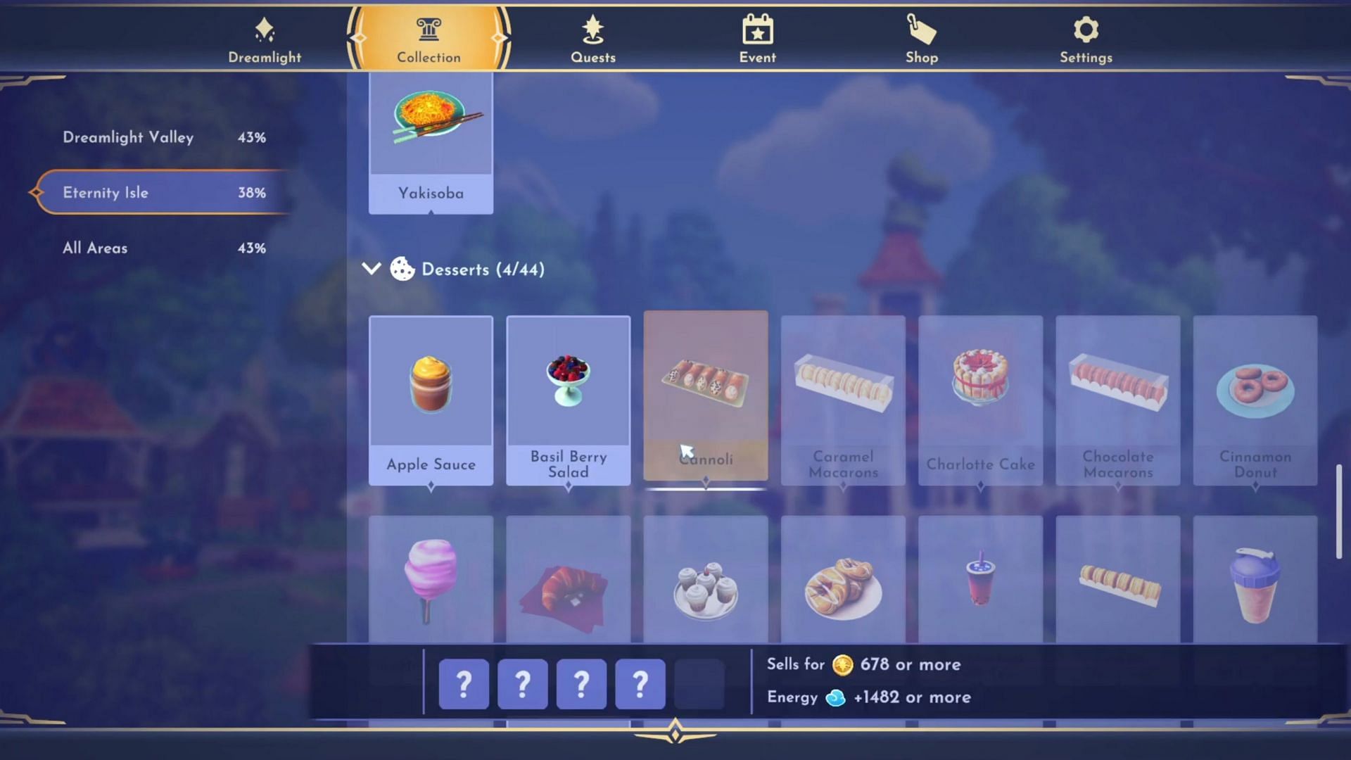 Cannoli sells for 678 Star Coins and can restore 1482 Energy if consumed (Image via Gameloft, YouTube/Quick Tips)