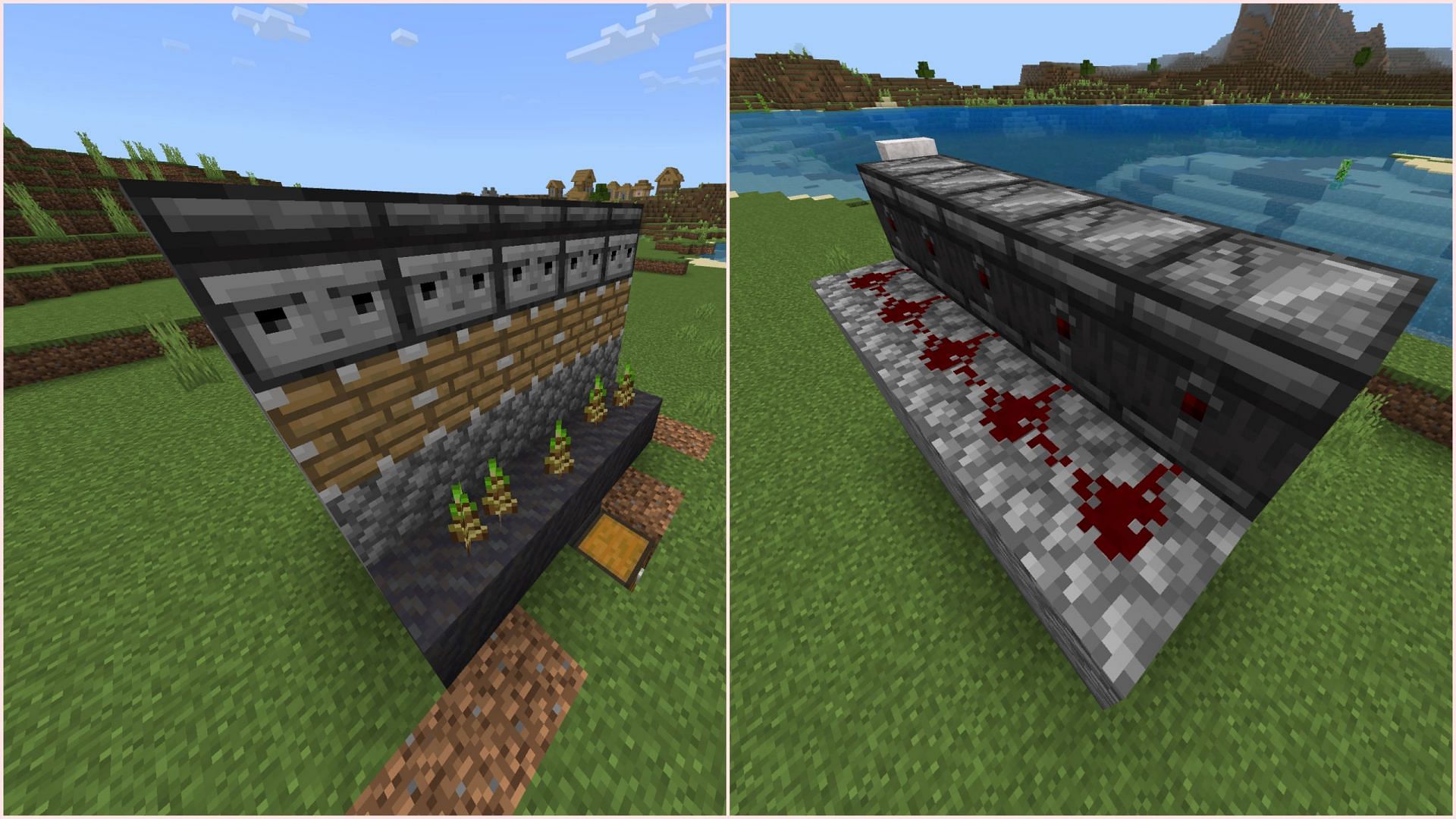 Place observers on top of pistons and connect with redstone dust (Image via Mojang Studios)