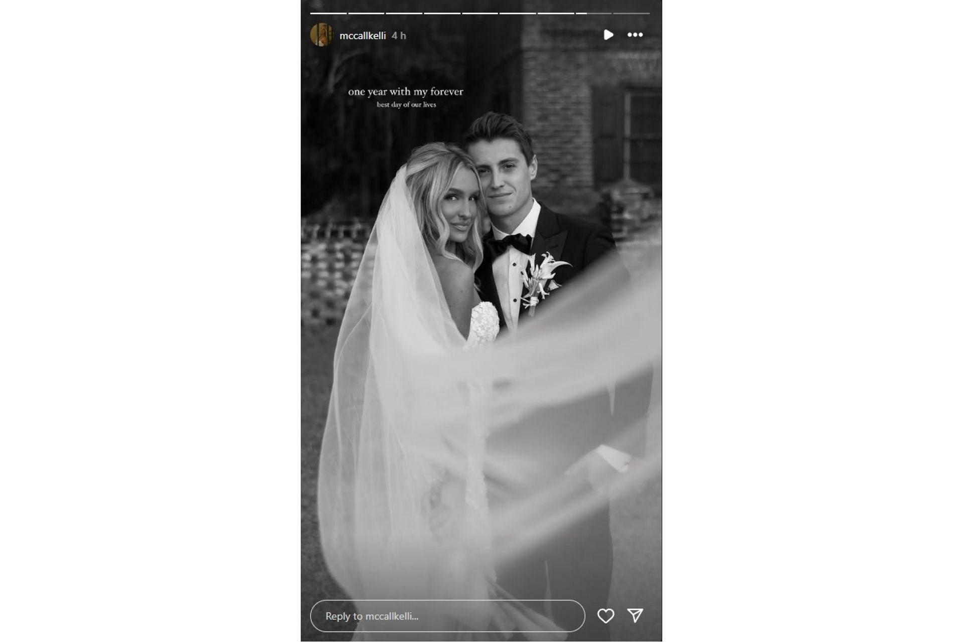 McCall Smith&#039;s post on her wedding anniversary with Zane Smith (@mccallkelli on Instagram)