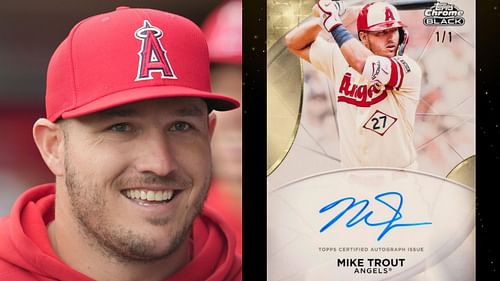 Mike Trout shared a photo of his favorite 1-of-1 MLB baseball card (Photo Source: IMAGN / @Miketrout IG)