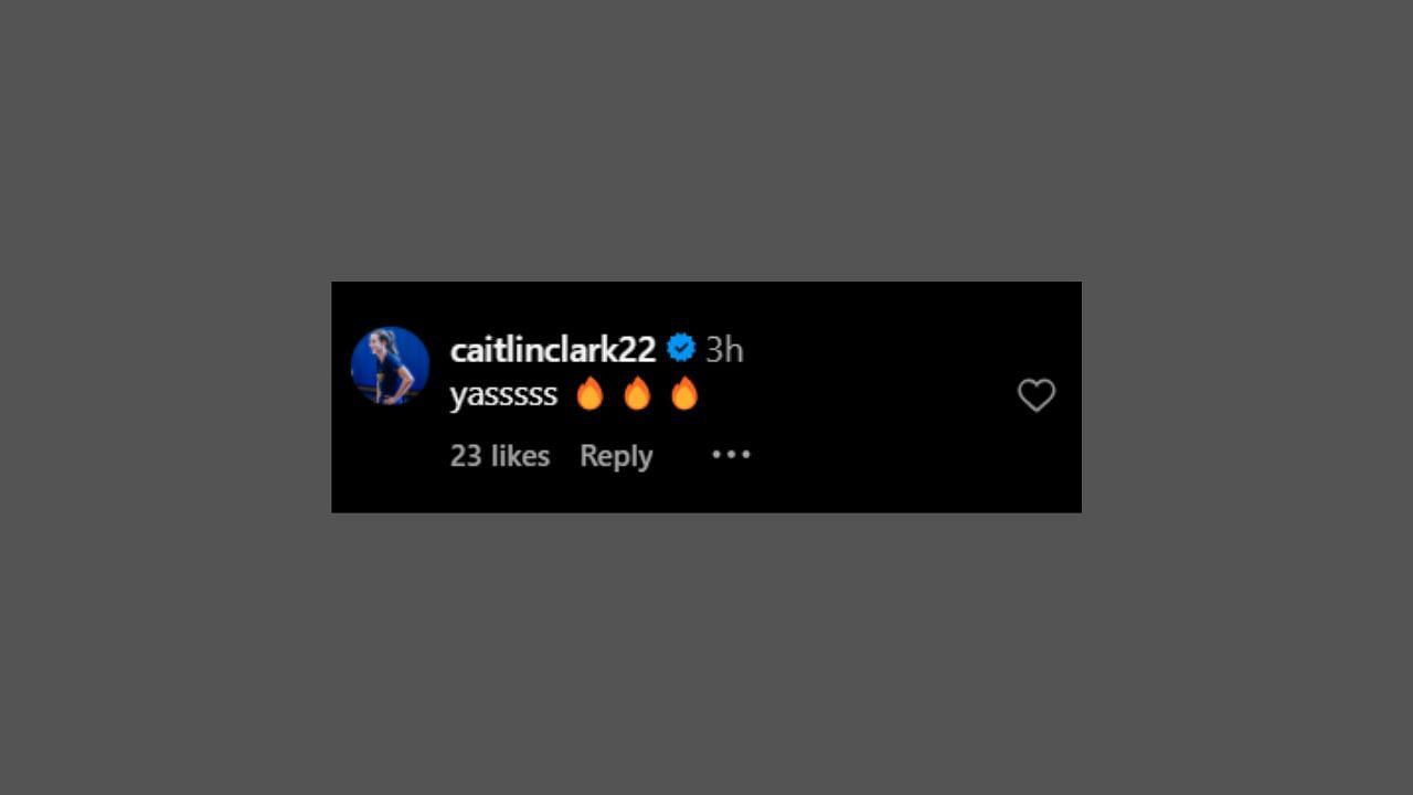 Caitlin Clark comments on Jade Jones&#039; IG post. (Credits: @jadeeejones/Instagram)