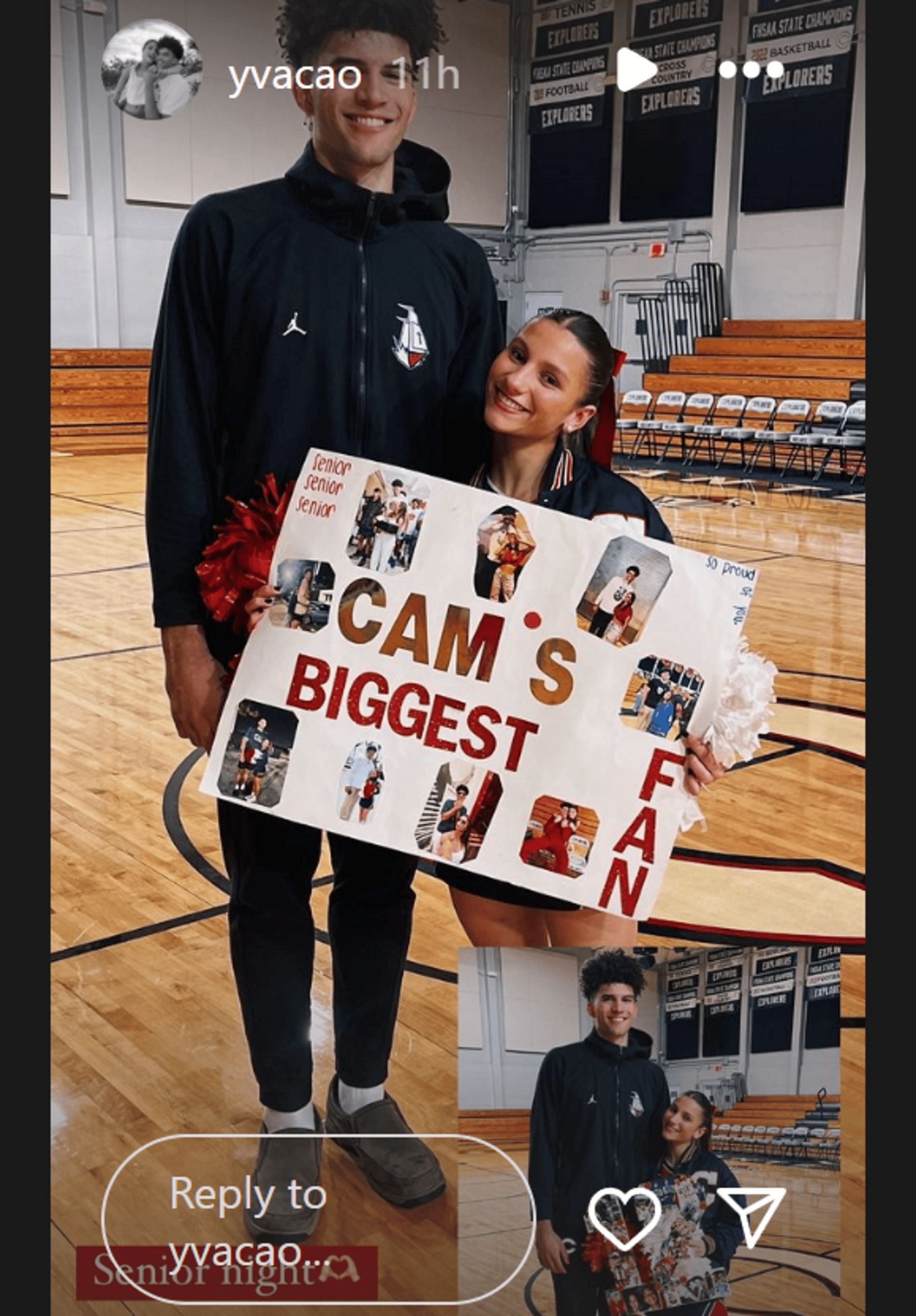 Yva Lauren Cao shows off supportive sign with boyfriend Cameron Boozer (Source: Instagram/yvacao)