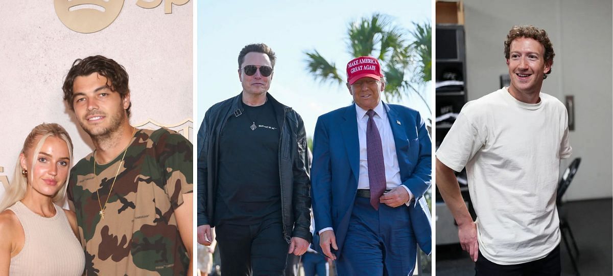 (Left to Right) Morgan Riddle, Taylor Fritz, Elon Musk, Donald Trump, Mark Zuckerberg [Image source: Getty]