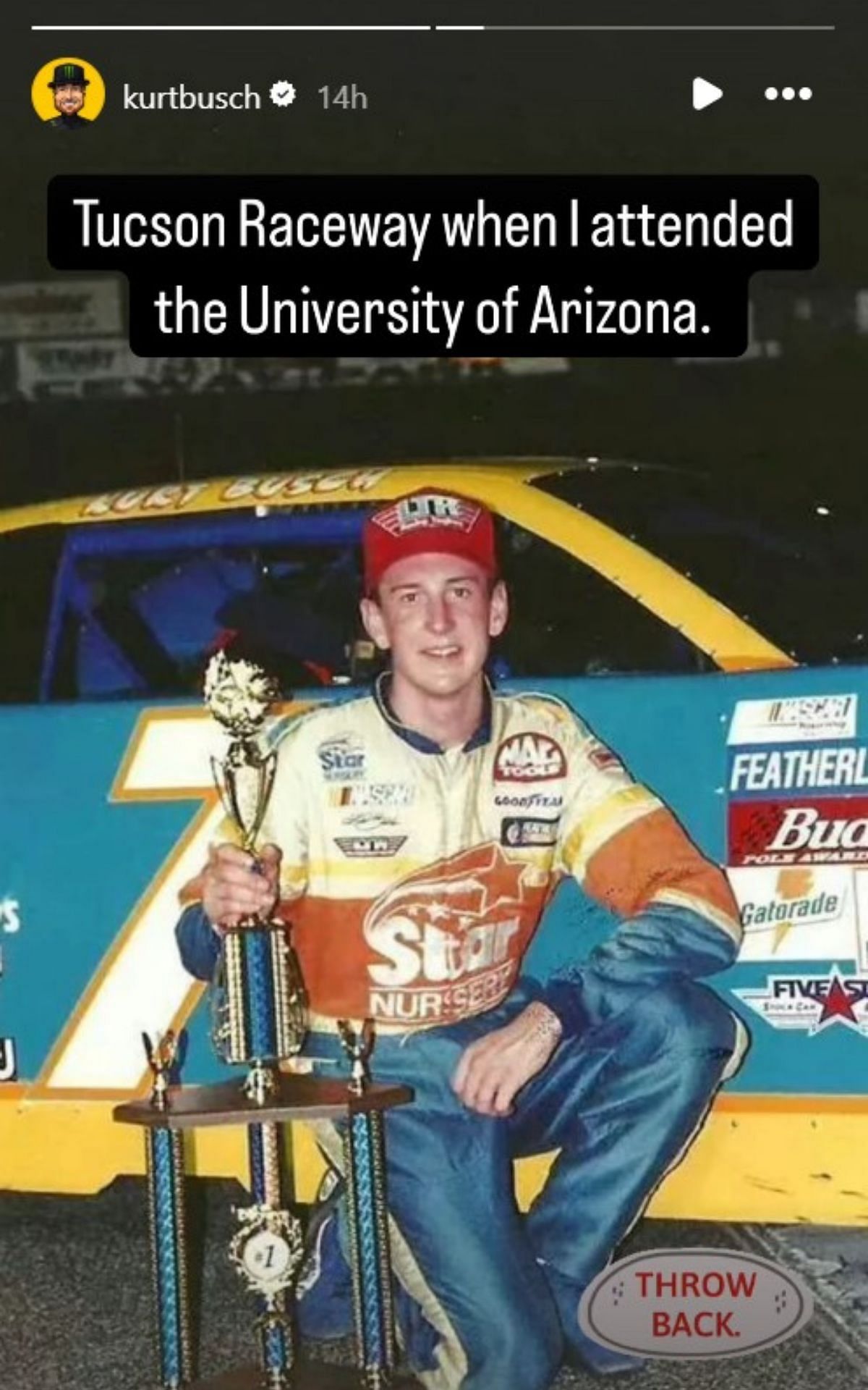 Screengrab of Kurt Busch&#039;s Instagram Story throwing back to his early stock car racing days