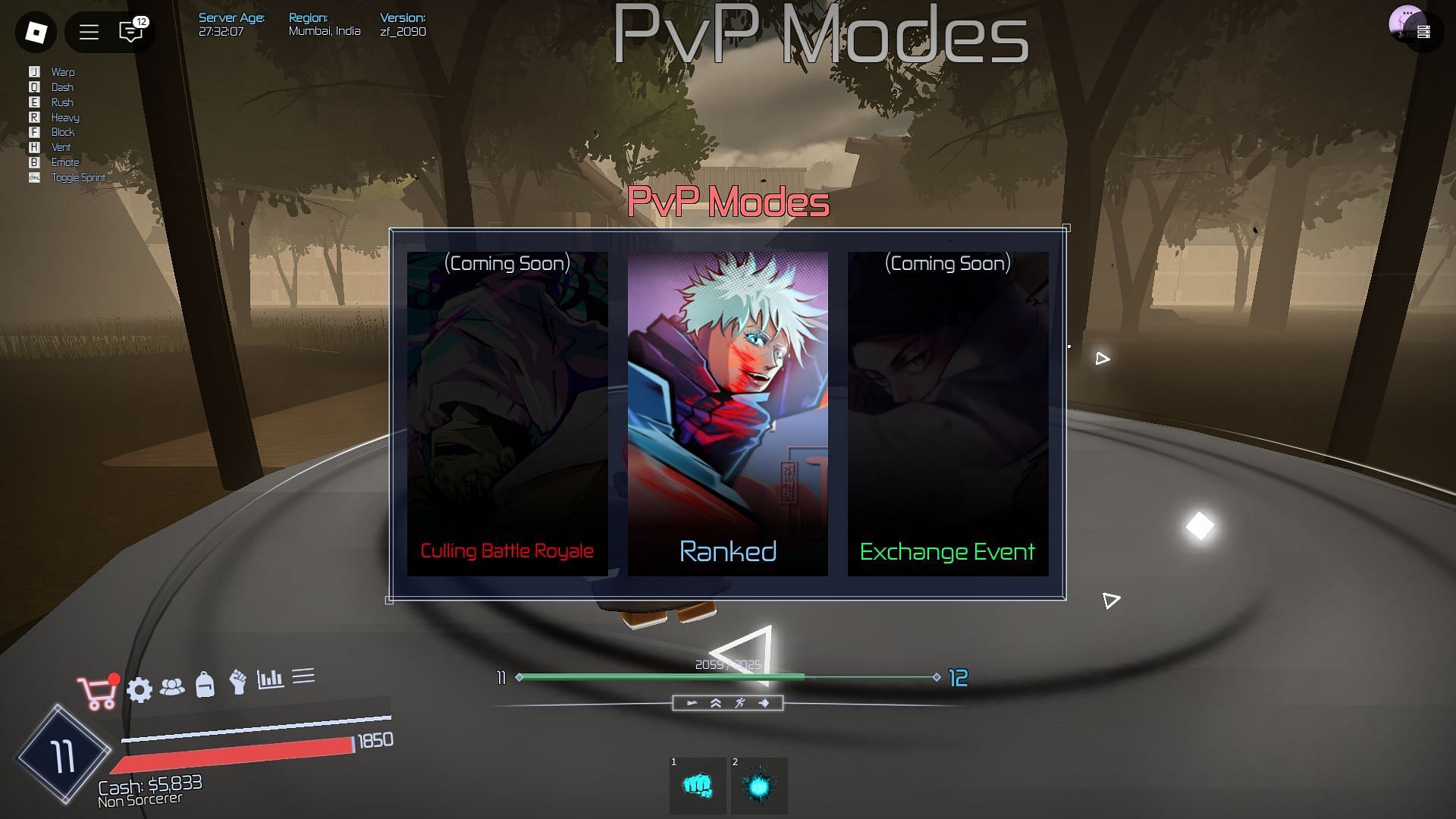 The PvP modes screen (Image via Roblox)