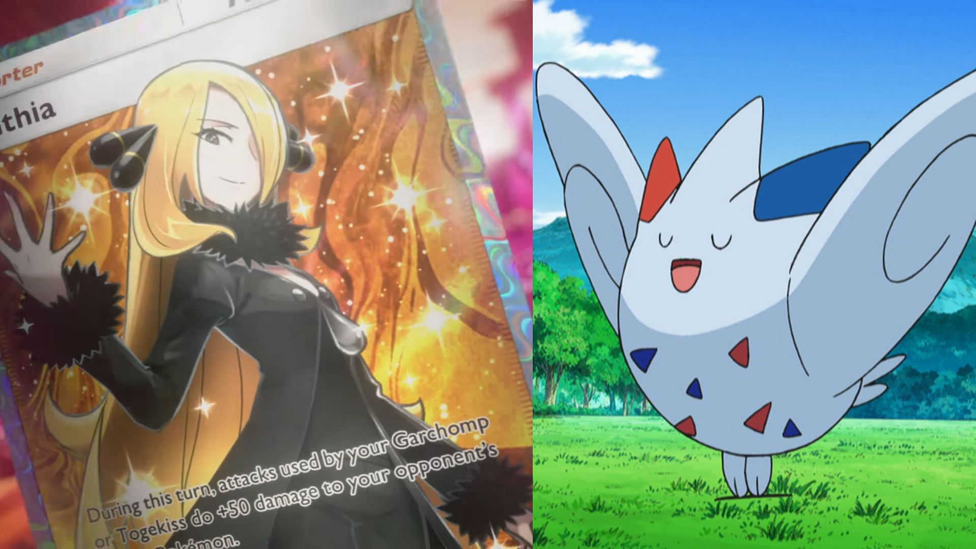 Cynthia&#039;s revealed Trainer card and Togekiss as seen in the anime (Image via The Pokemon Company)