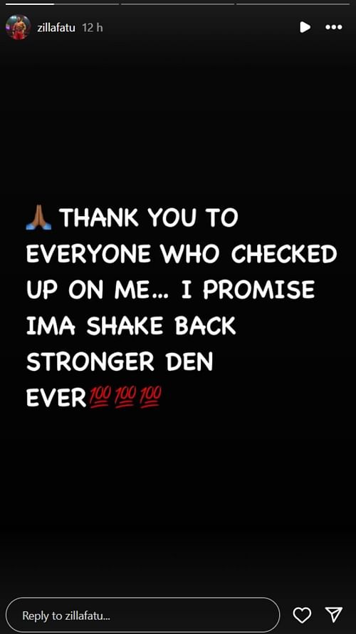 Zilla Fatu shareed an emotional message. [Photo credits: Instagram]