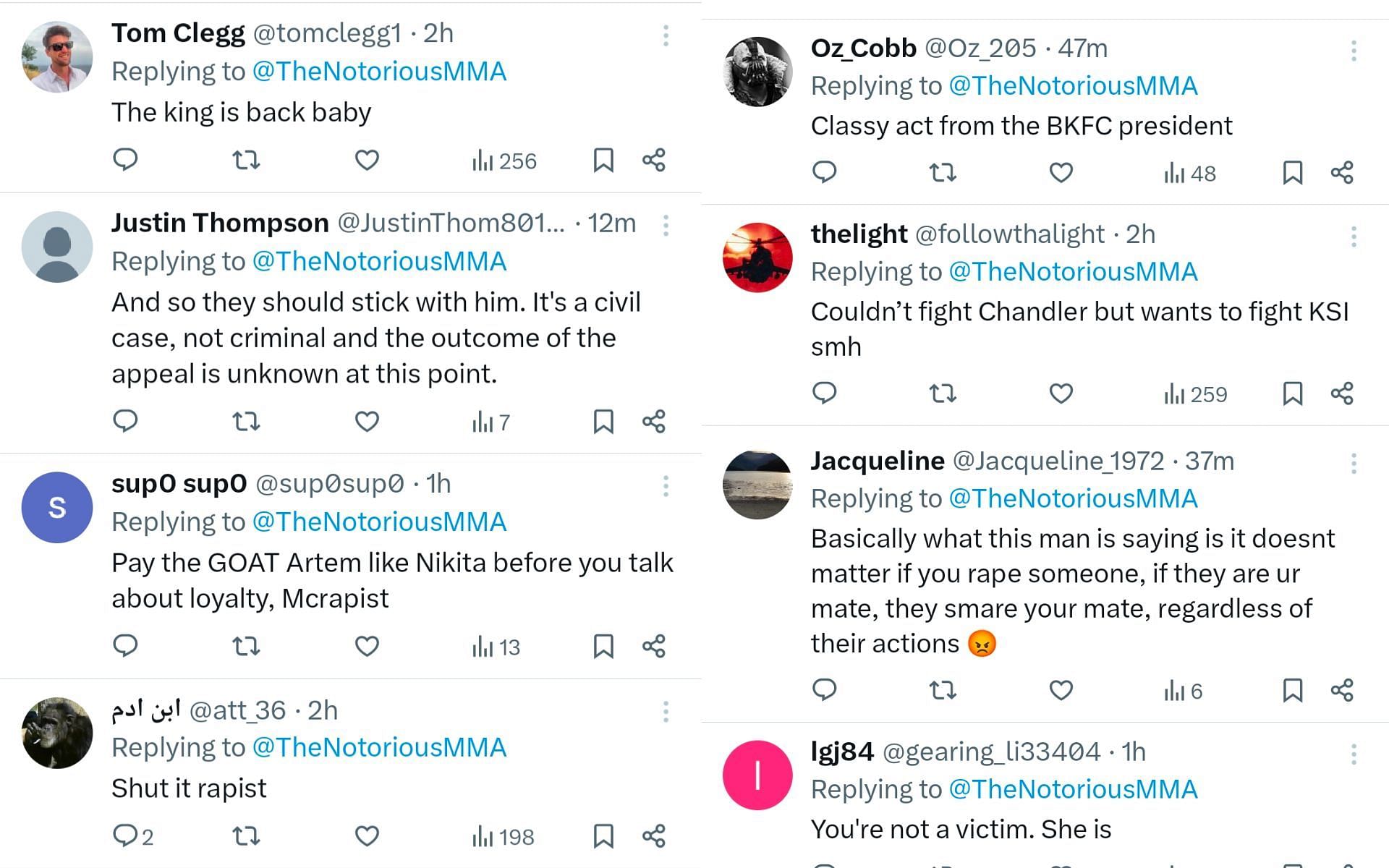 Fan reactions screenshots. [Image courtesy: @TheNotoriousMMA on X]