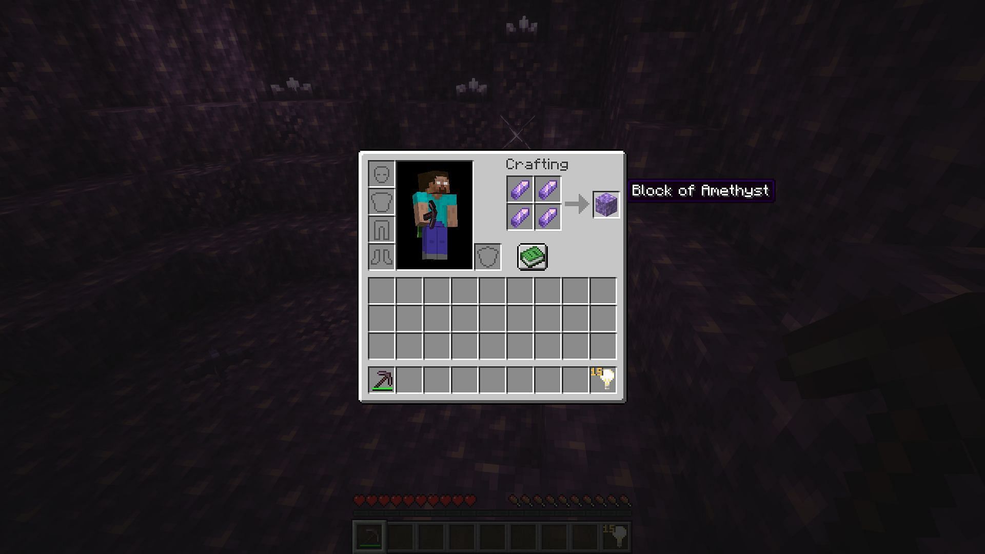 Amethyst blocks and clusters can be looted from amethyst geodes (Image via Mojang Studios)