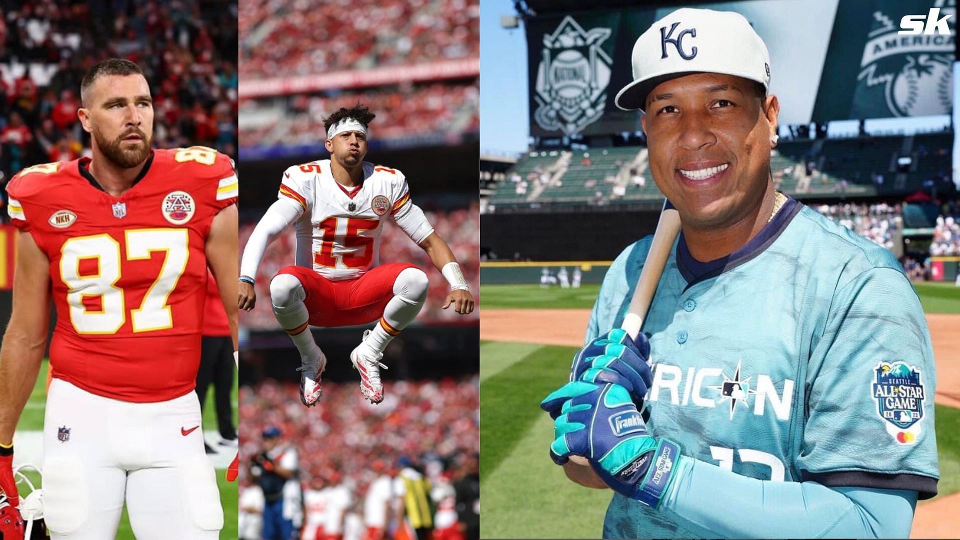 Salvador Perez showers praise on Mahomes and Kelce as Chief reach Super Bowl 59 (Image Source: Instagram/ @salvadorp13, @patrickmahomes, and @killatrav)